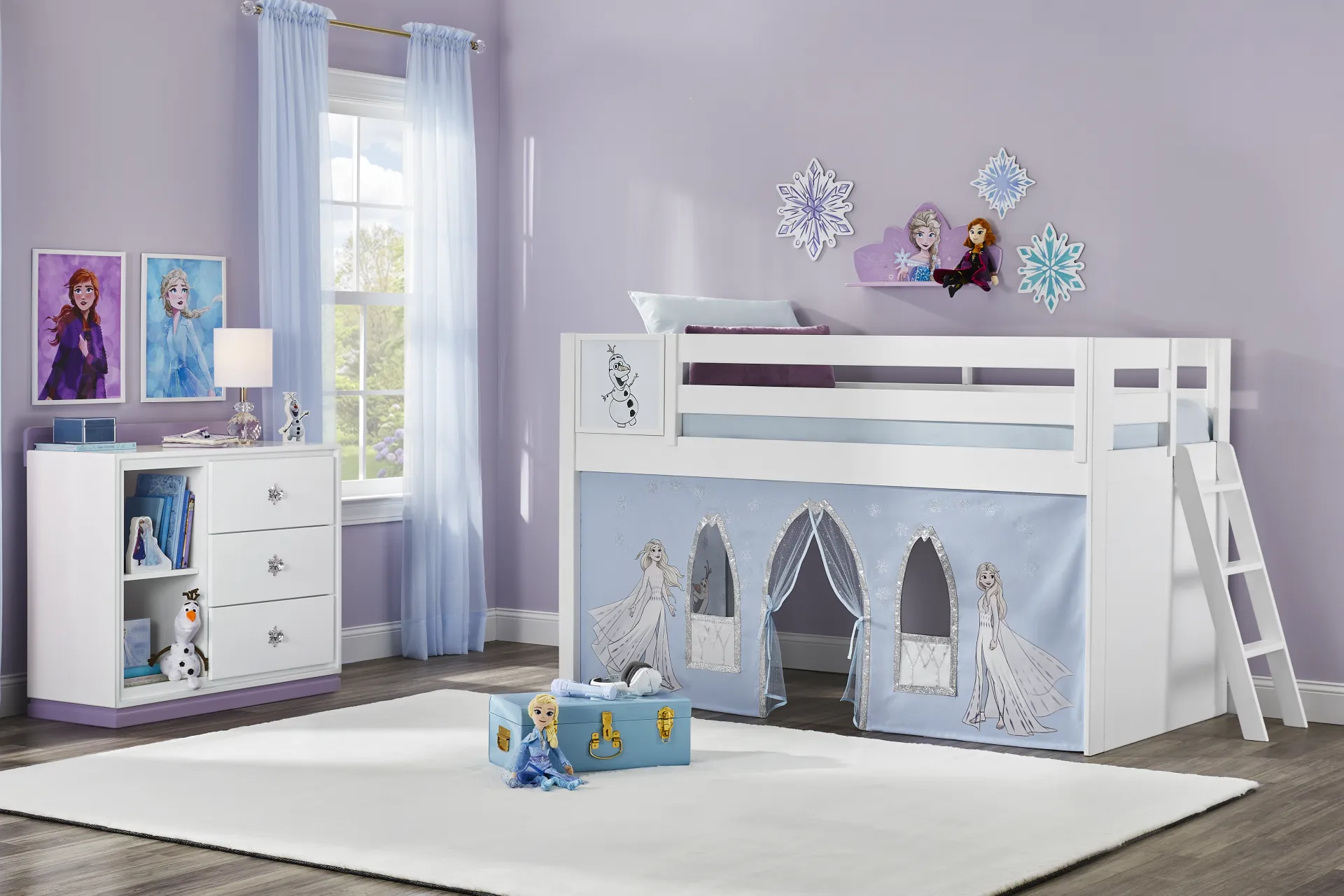 Frozen White Twin Low Loft with Activity Panel - Image 1
