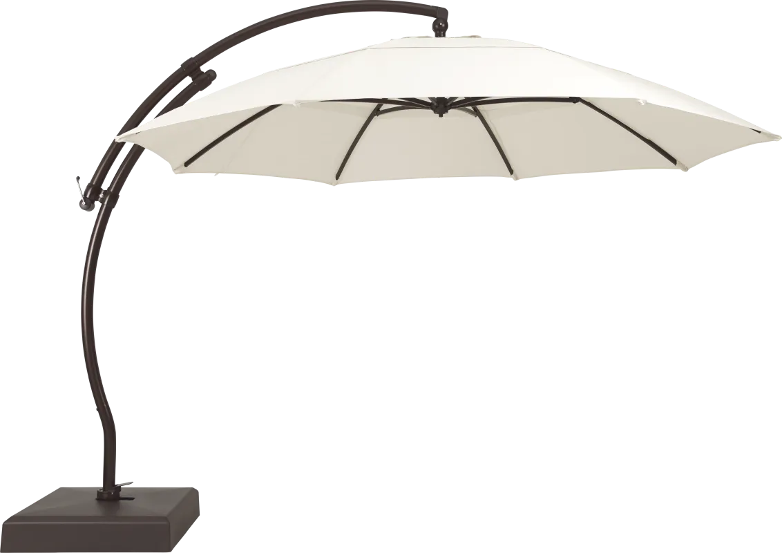 La Mesa Cove 13' Natural Outdoor Curve Cantilever Umbrella with Base and Stand