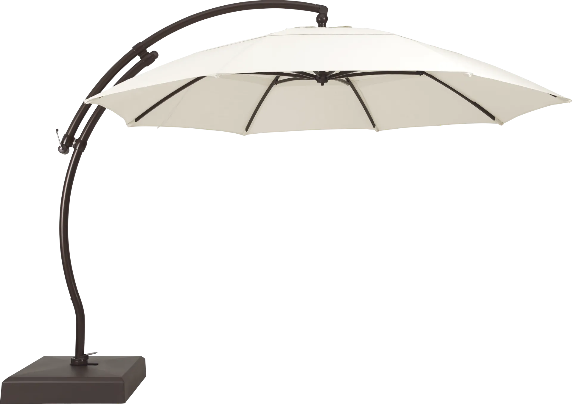 La Mesa Cove 13' Natural Outdoor Curve Cantilever Umbrella with Base and Stand - Image 1