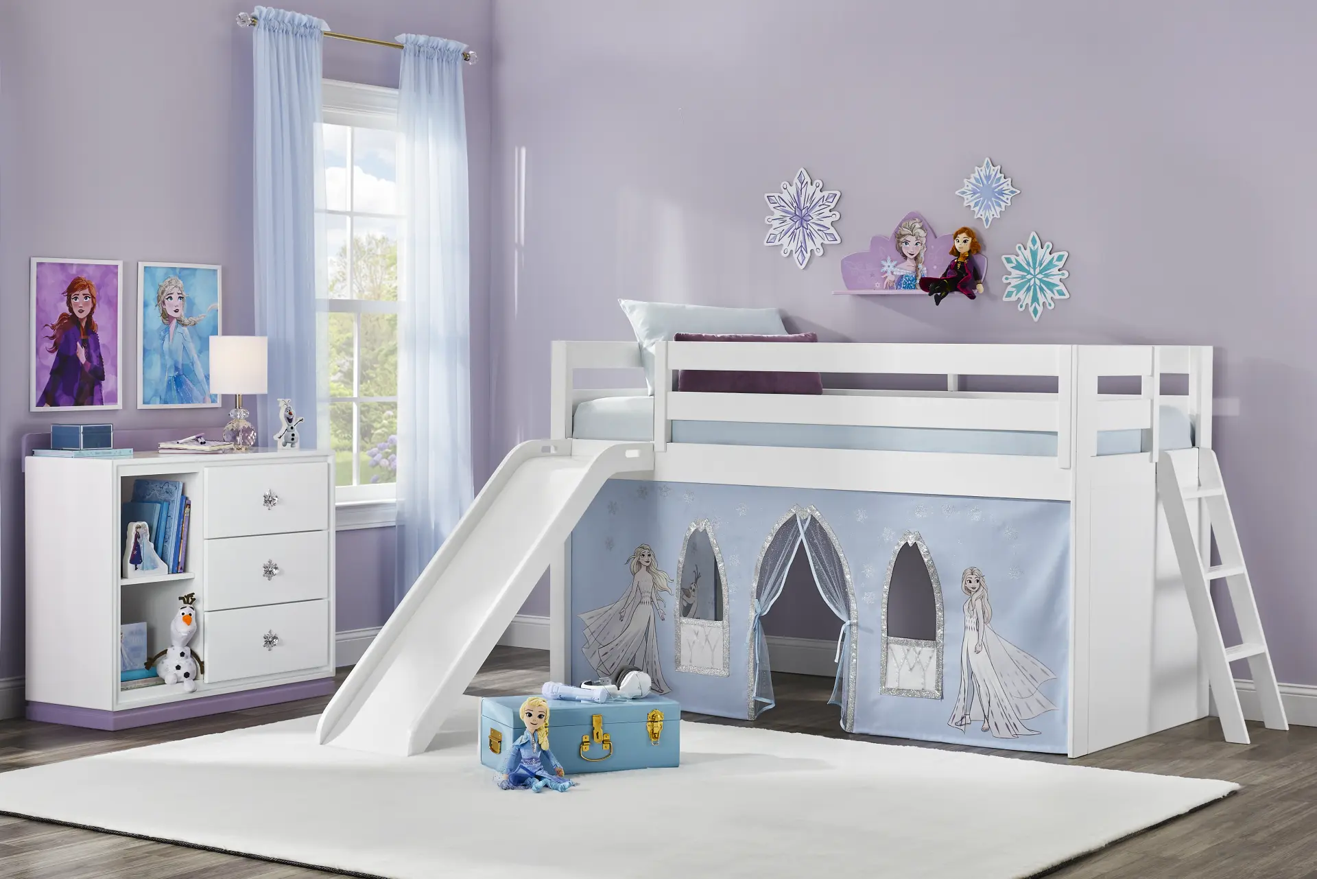 Frozen White Twin Low Loft with Slide