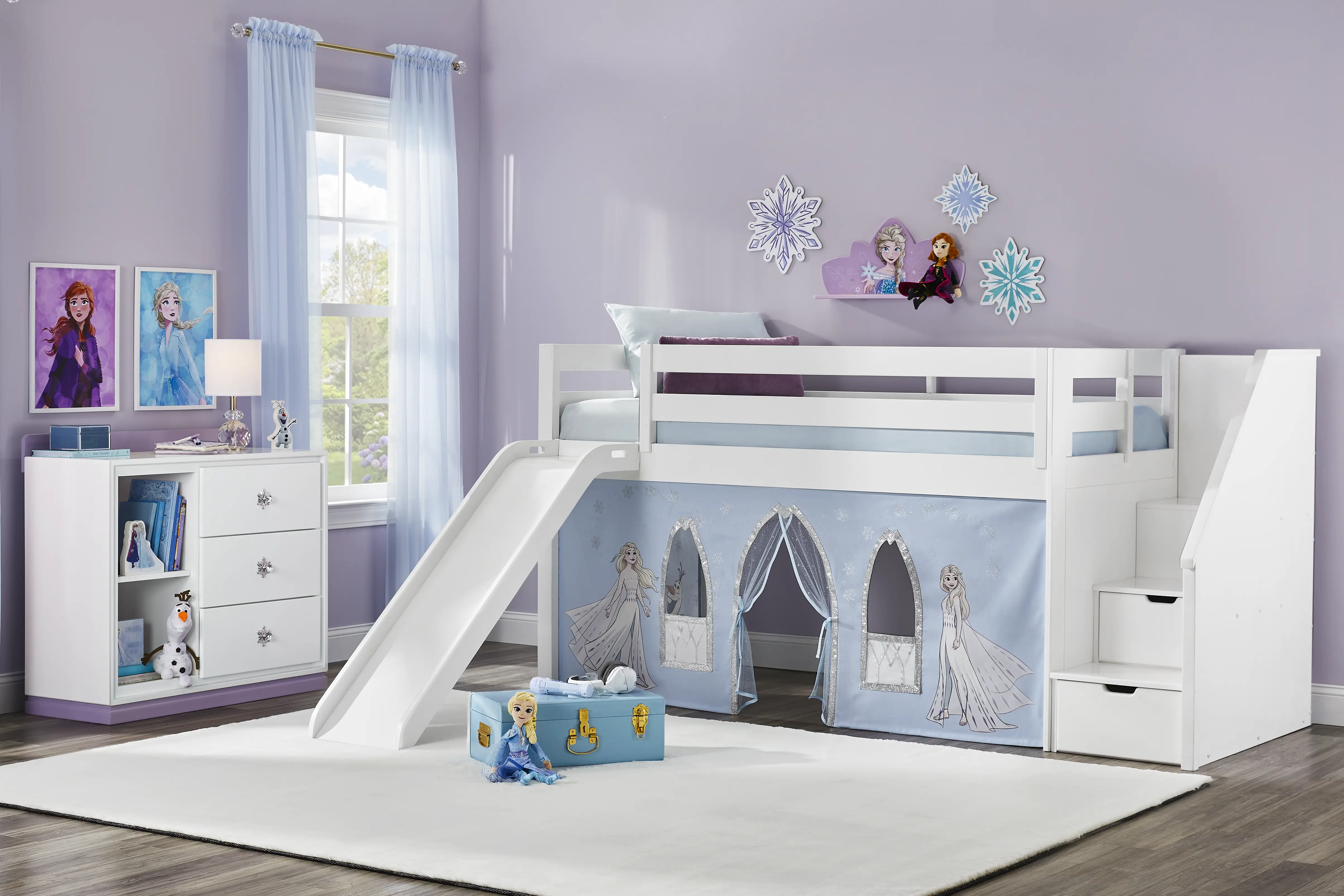 Disney Frozen White Colors,White Step Loft With Slide | Rooms to Go