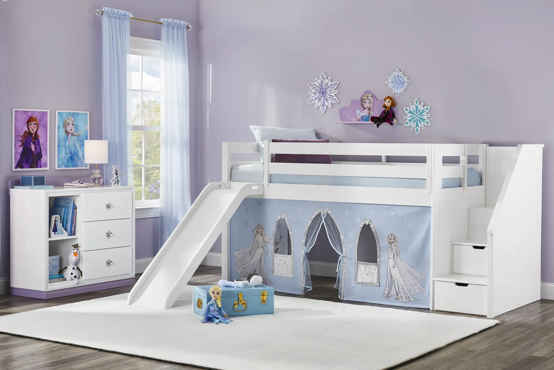 Frozen White Twin Low Step Loft with Slide - Image 1