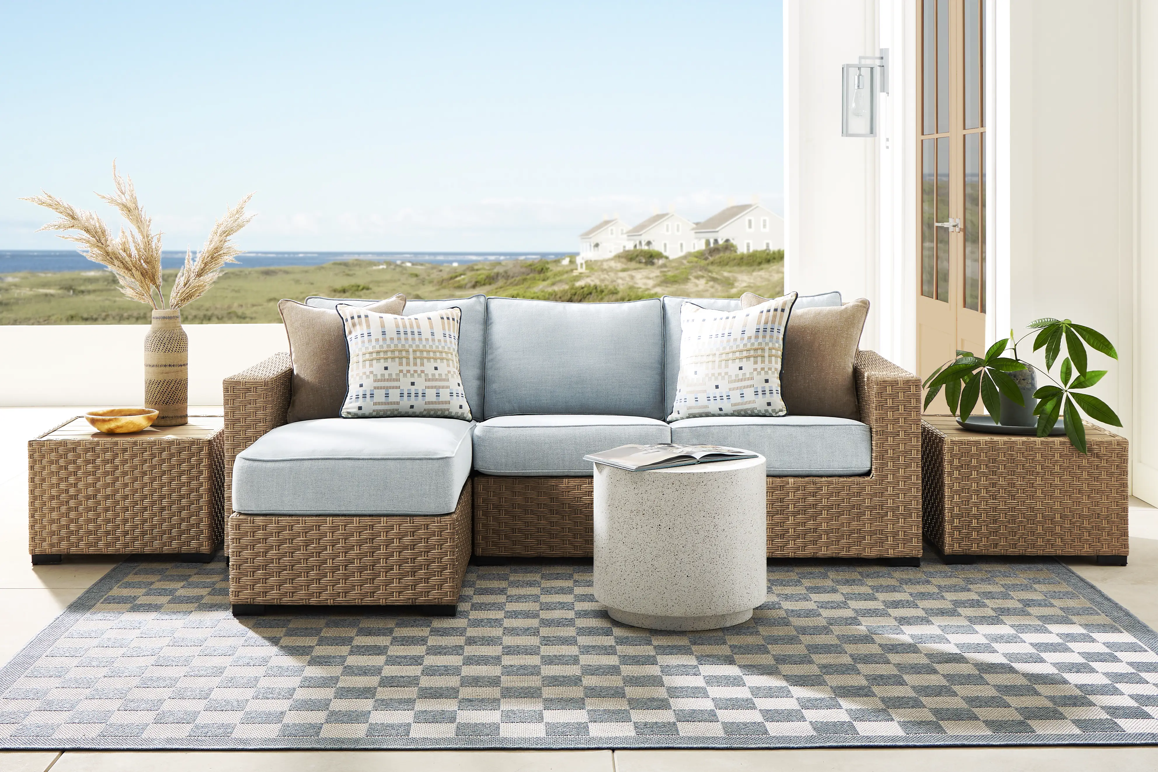 Rialto II Natural 2 Pc Outdoor Sectional with Sky Cushions - Thumbnail - Image 2