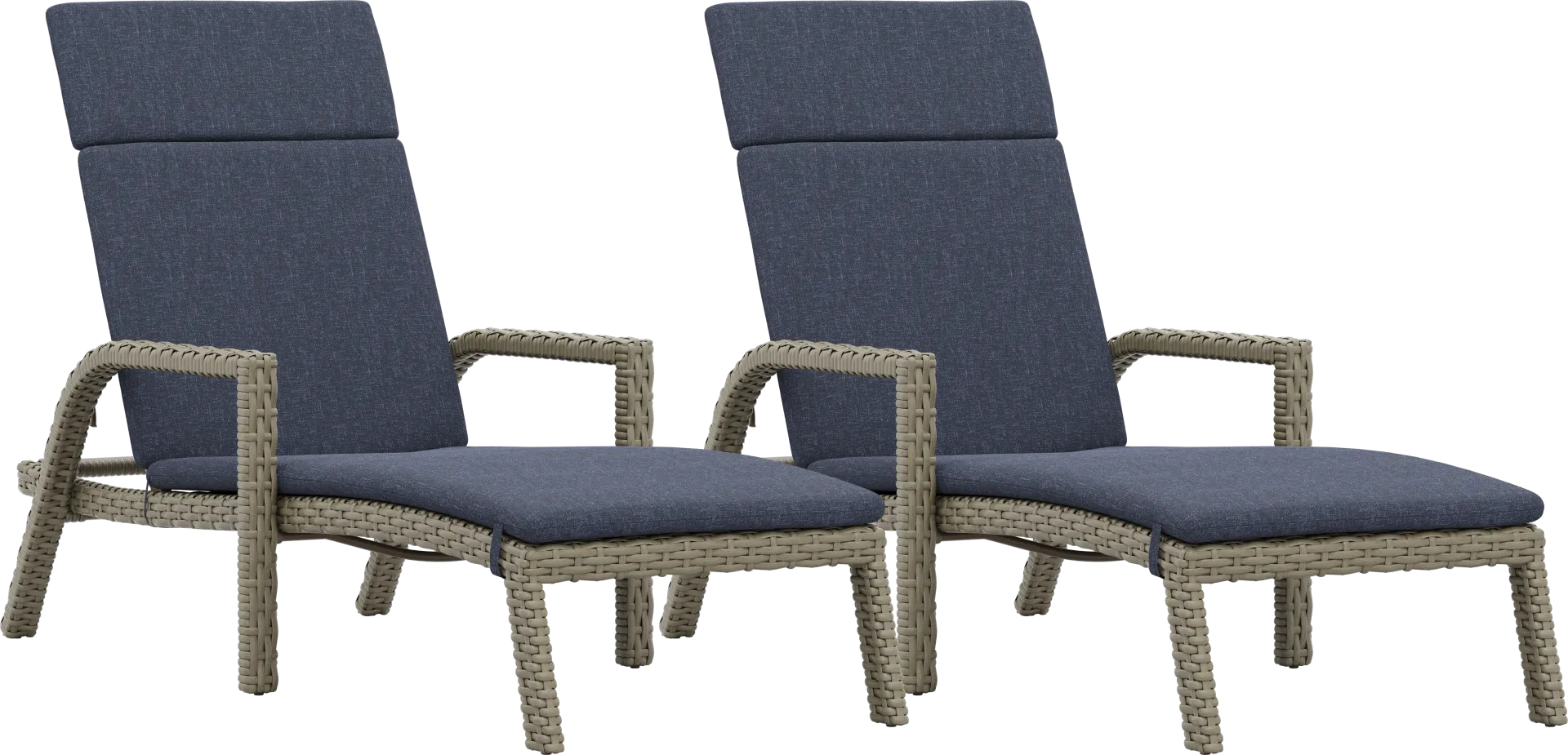 Siesta Key Driftwood Finish Outdoor Chaise with Ink Cushions, Set of 2 - Image 1