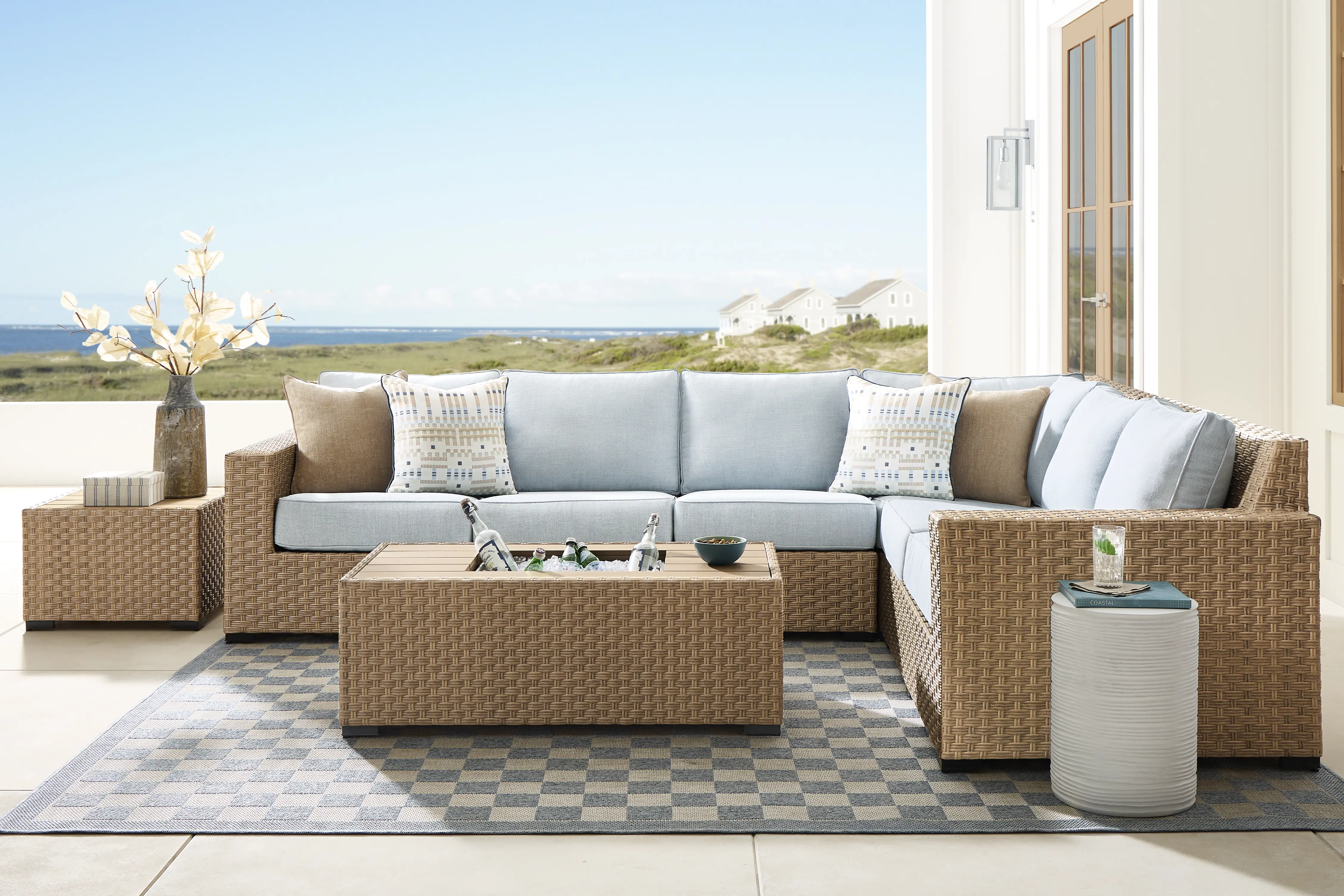 Rialto II Natural 4 Pc Outdoor Sectional with Sky Cushions - Thumbnail - Image 2