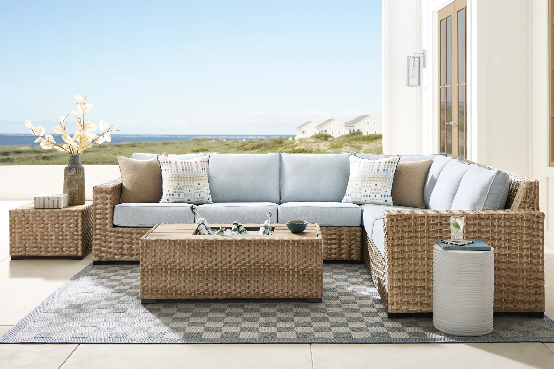 Rialto II Natural 4 Pc Outdoor Sectional with Sky Cushions