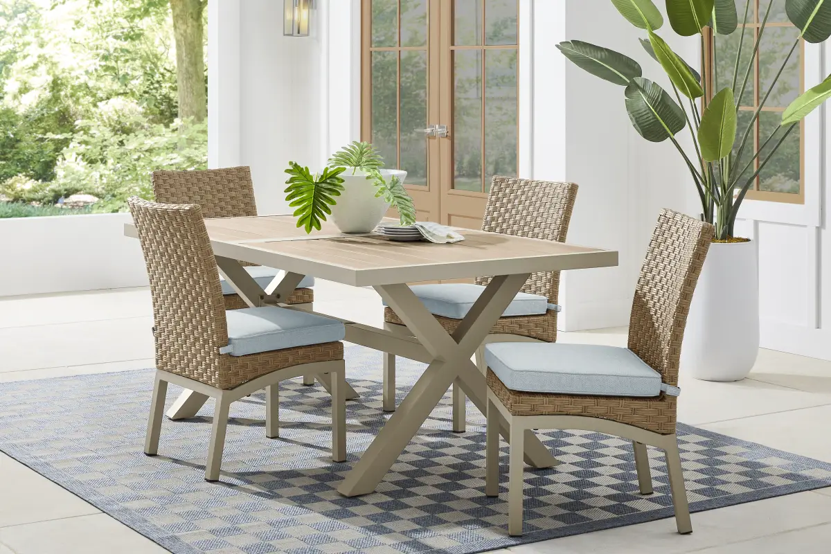Rialto II Natural 5 Pc 71 in. Outdoor Dining Set with Sky Cushions
