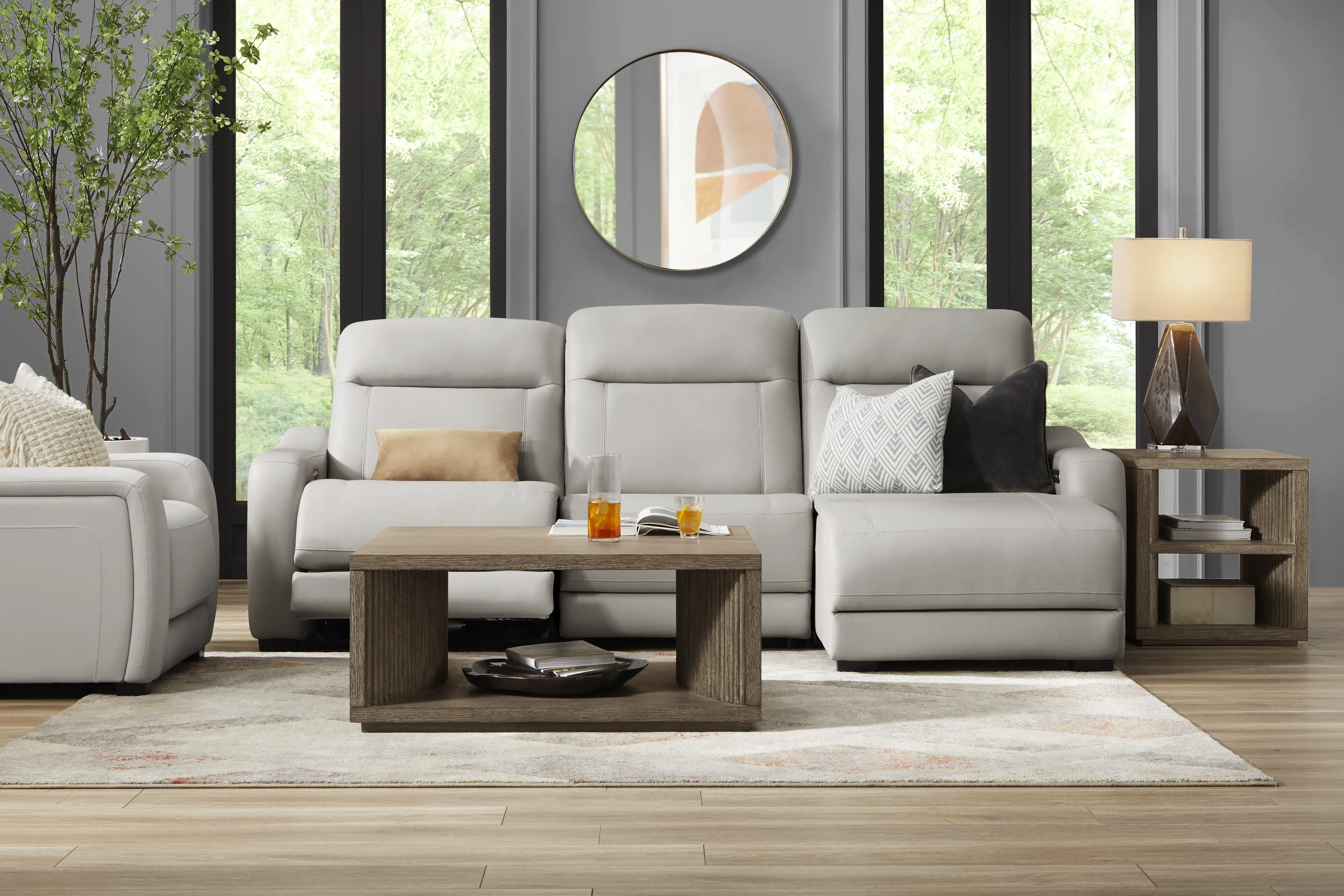 Newport Gray Leather 3 Pc Dual Power Reclining Sectional - Thumbnail - Image 2