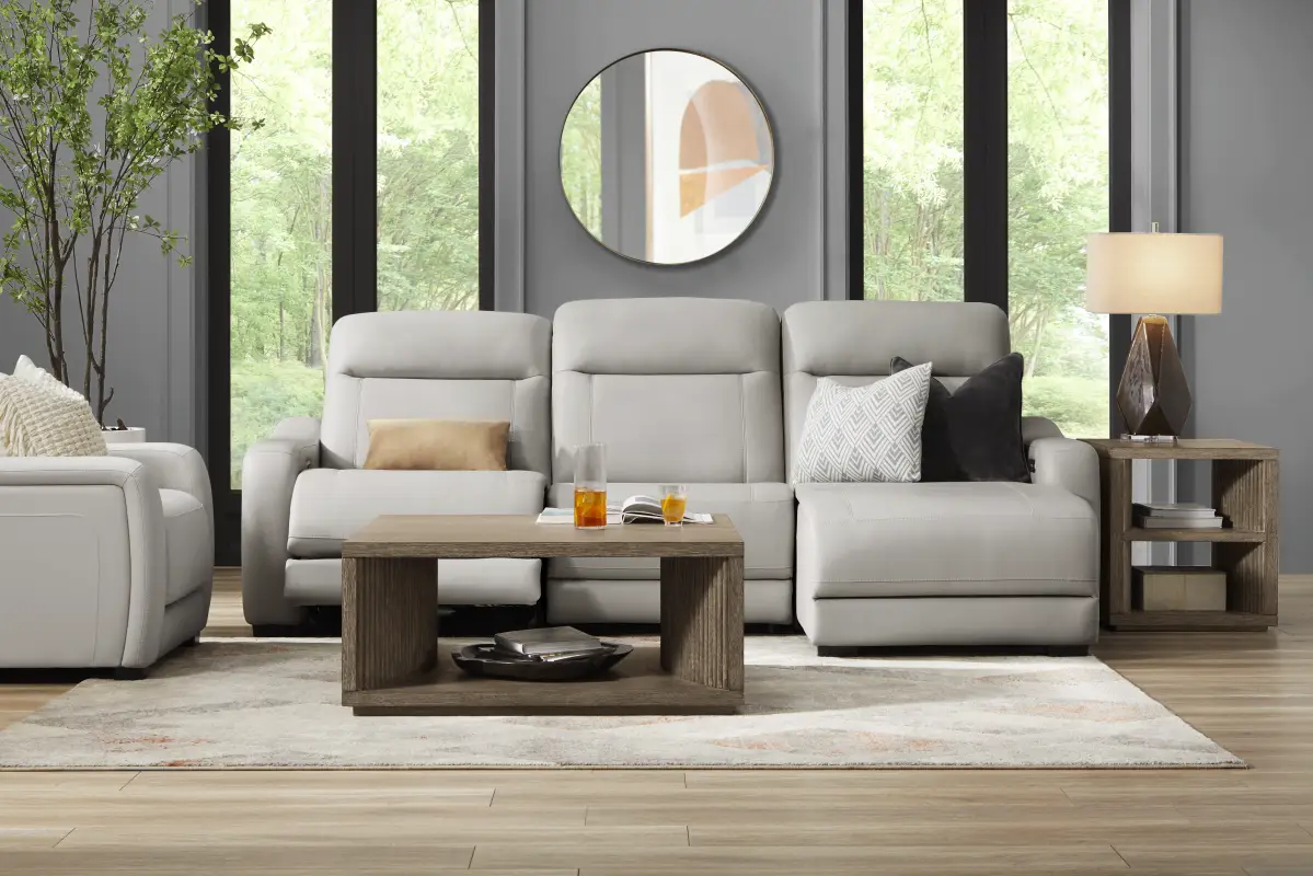 Newport Gray Leather 3 Pc Dual Power Reclining Sectional