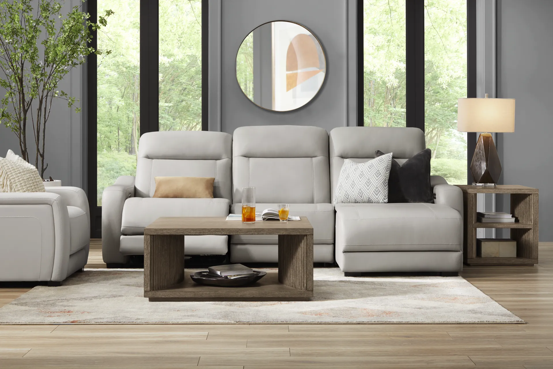 Newport Gray Leather 3 Pc Dual Power Reclining Sectional - Image 2