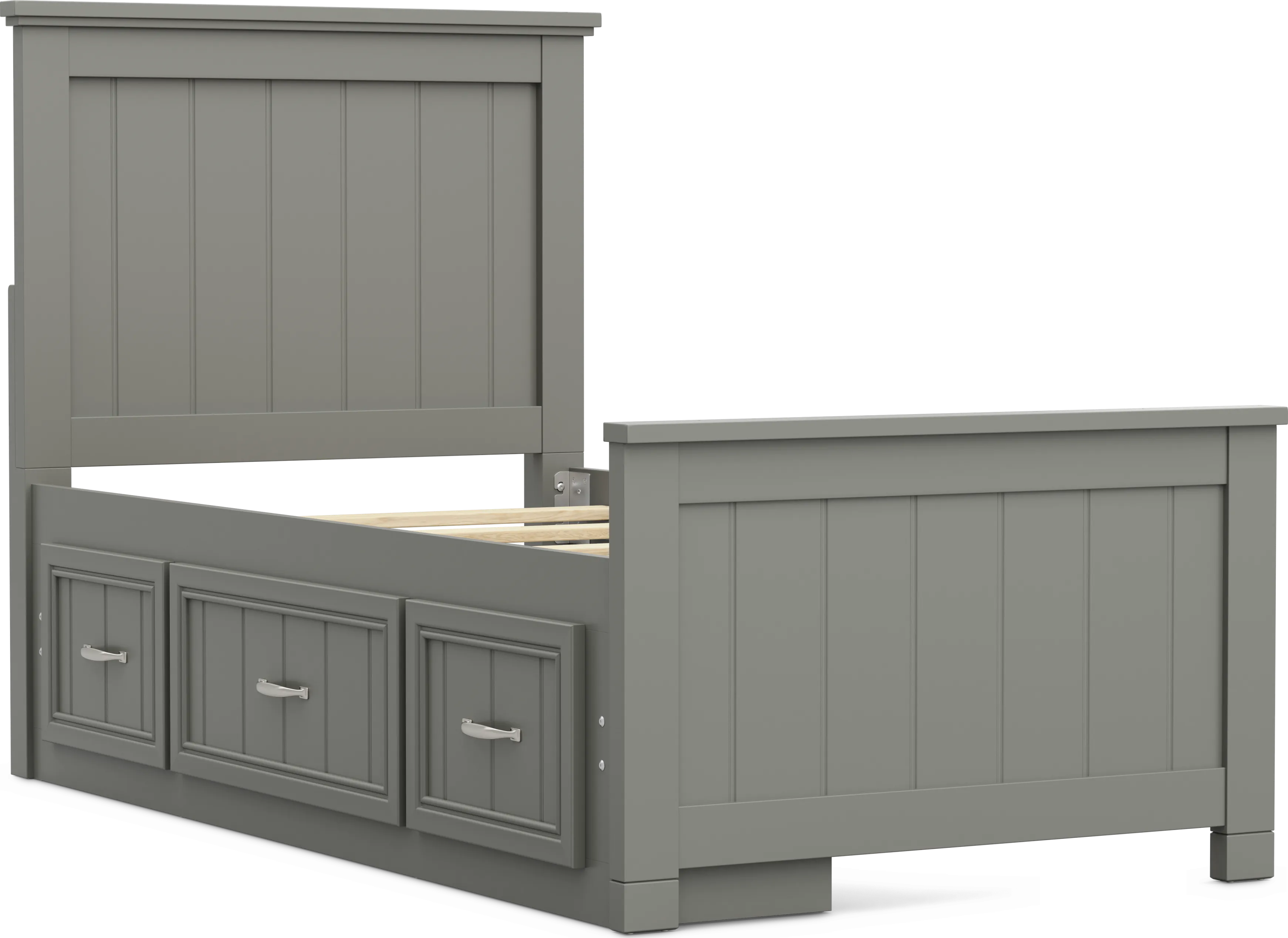 Kids Cottage Colors 2.0 Gray Twin Panel Bed with Storage Side Rail - Thumbnail - Image 1
