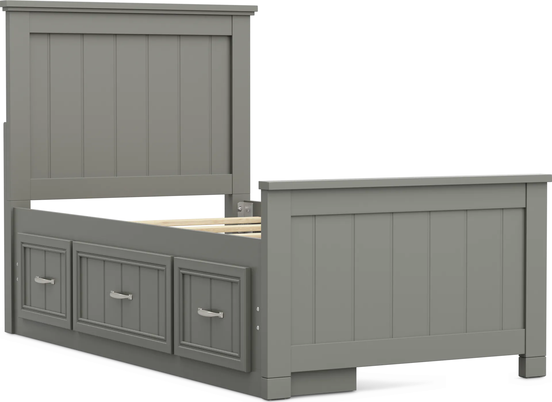 Kids Cottage Colors 2.0 Gray Twin Panel Bed with Storage Side Rail - Image 1