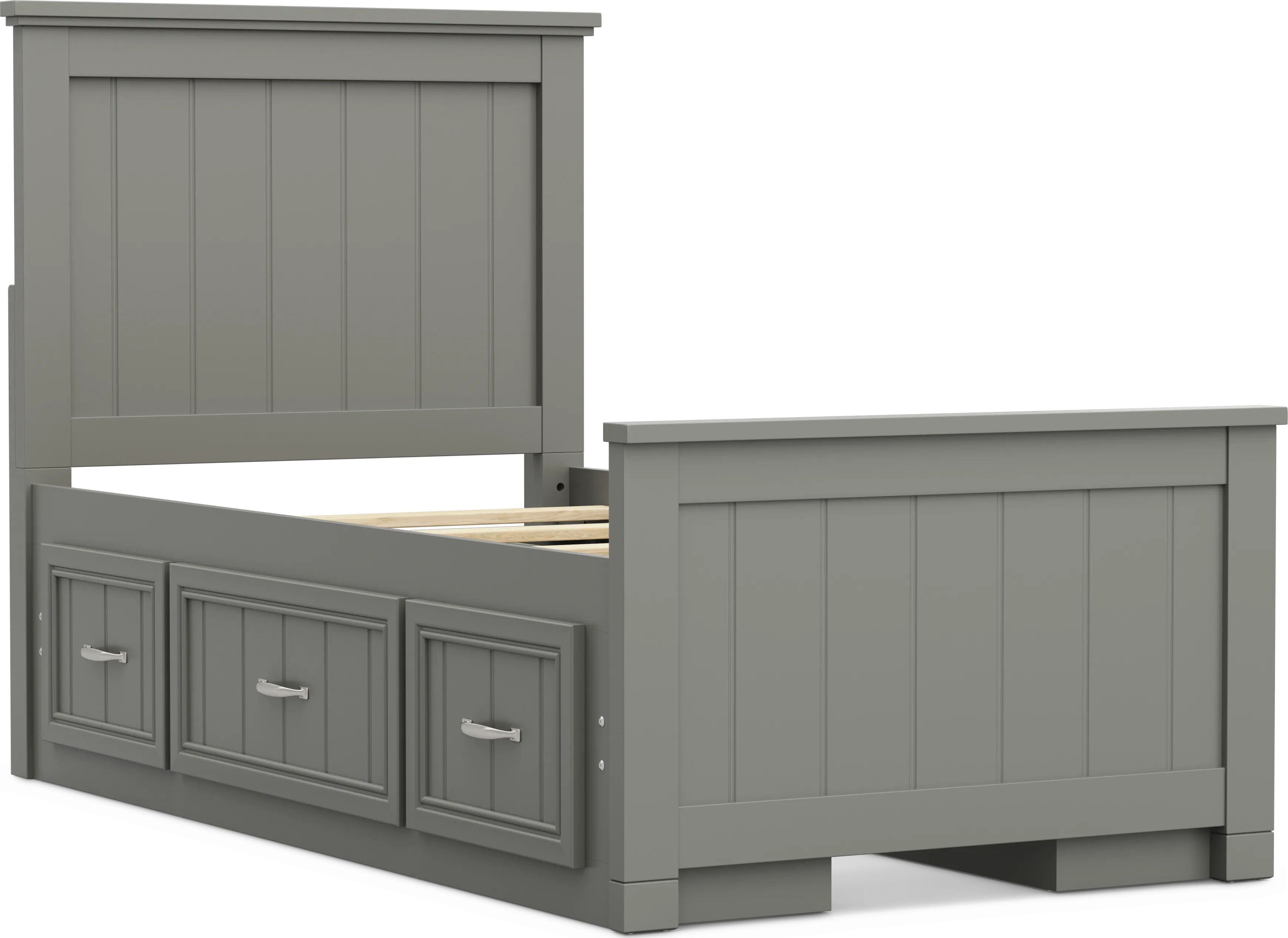 Kids Cottage Colors 2.0 Gray Twin Panel Bed with 2 Storage Side Rails - Thumbnail - Image 1