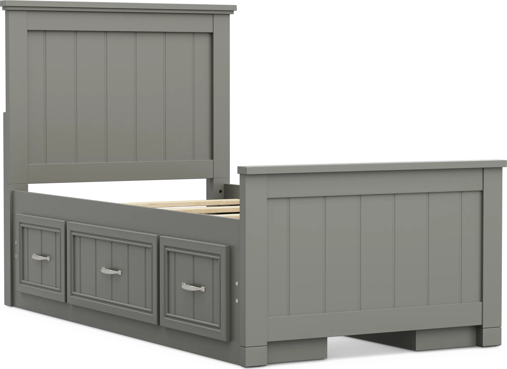 Kids Cottage Colors 2.0 Gray Twin Panel Bed with 2 Storage Side Rails - Image 1