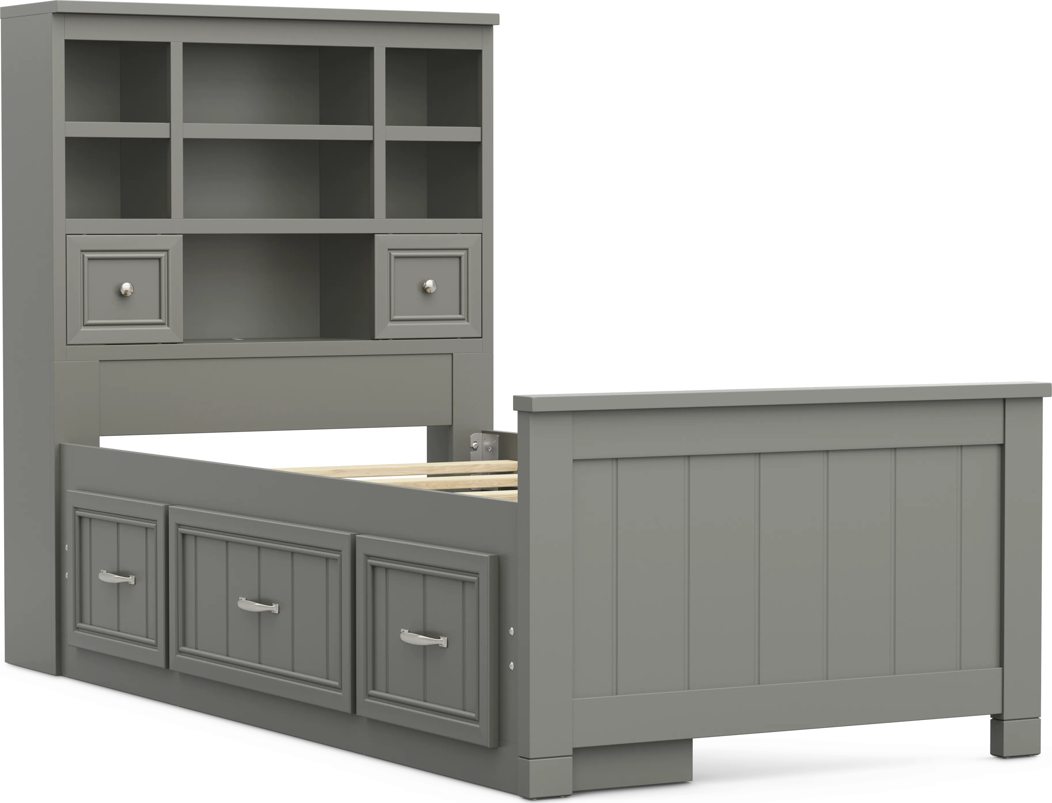 Kids Cottage Colors 2.0 Gray Twin Bookcase Bed with Storage Side Rail - Thumbnail - Image 1