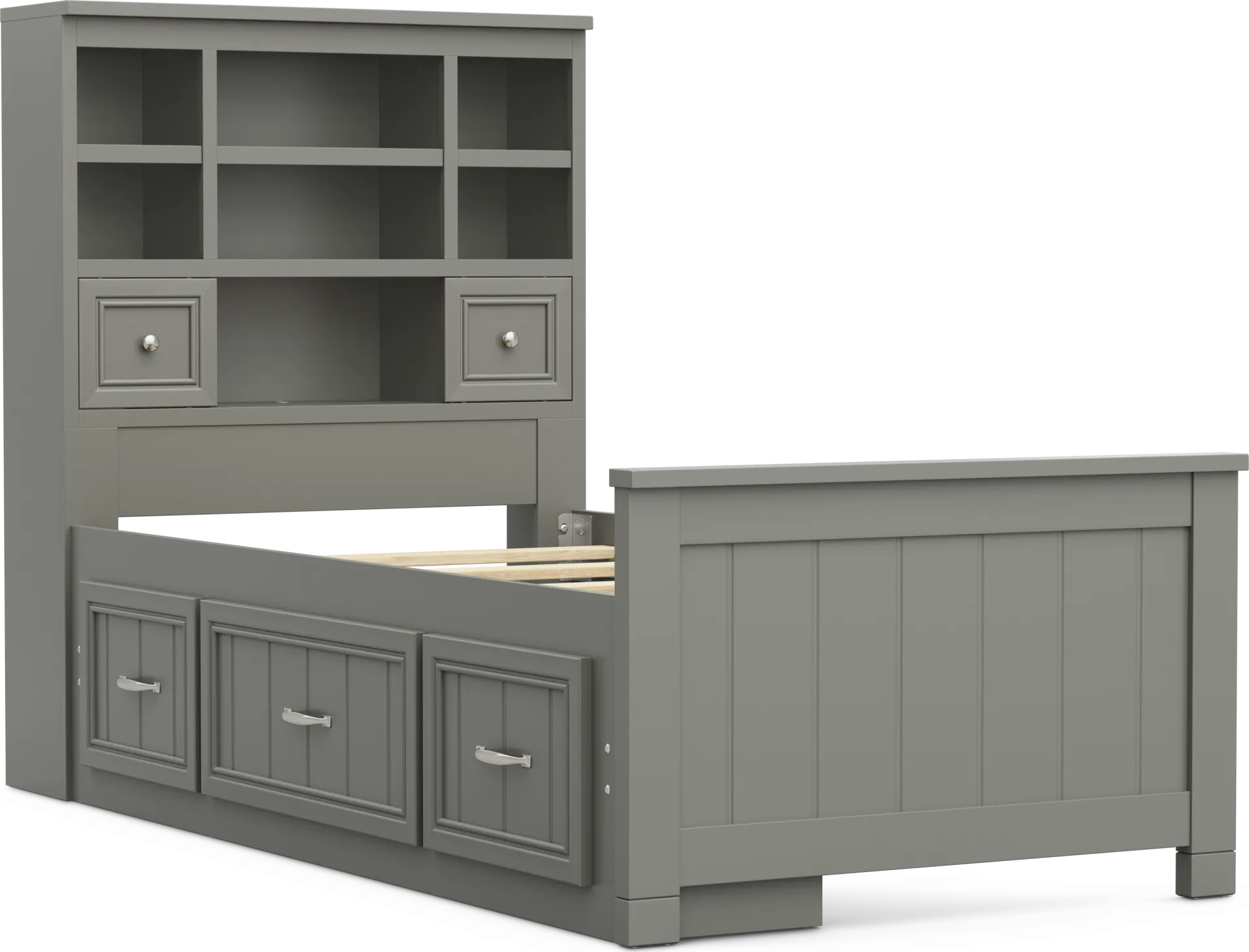Kids Cottage Colors 2.0 Gray Twin Bookcase Bed with Storage Side Rail - Image 1
