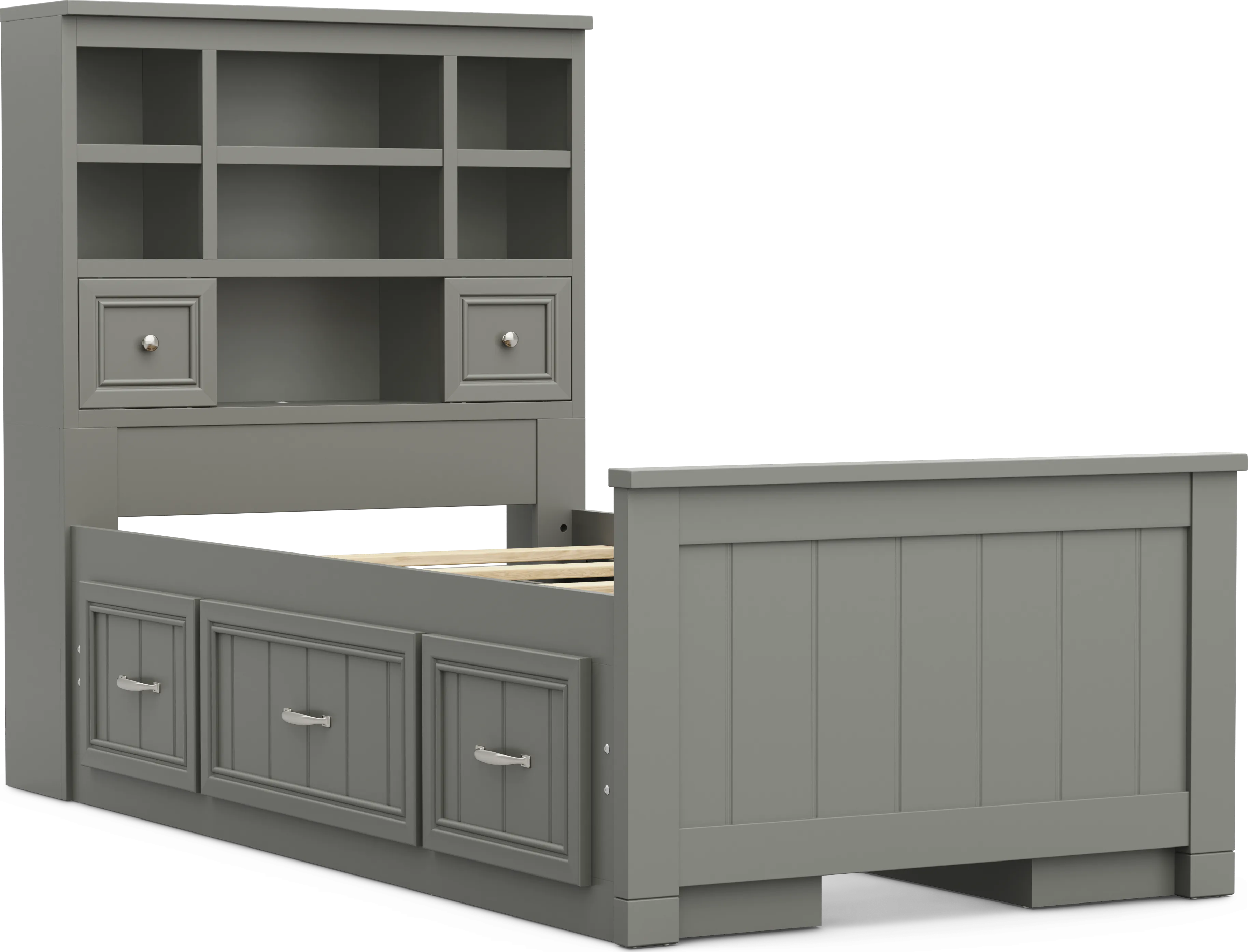 Kids Cottage Colors 2.0 Gray Twin Bookcase Bed with 2 Storage Side Rails - Thumbnail - Image 1