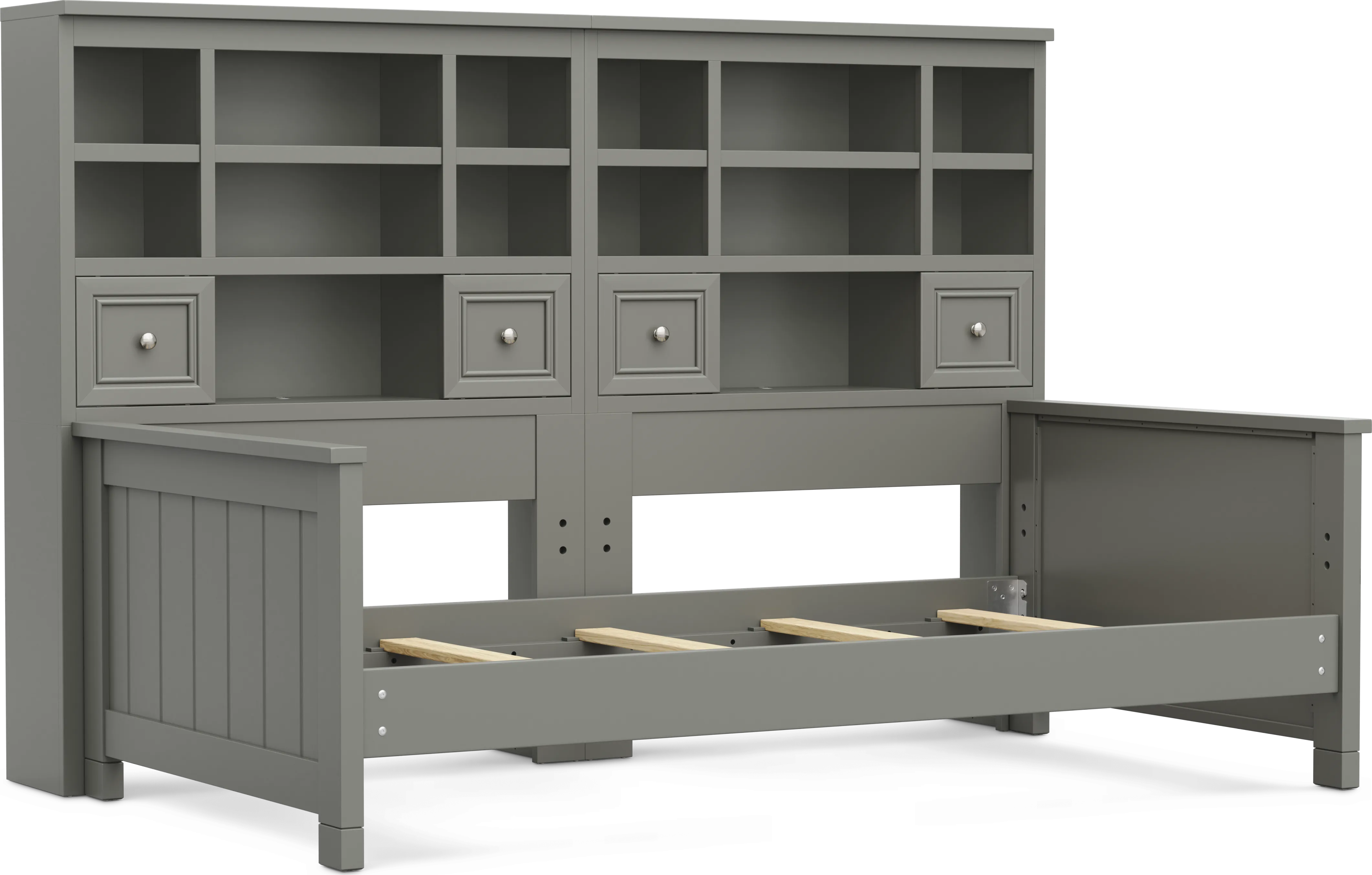 Kids Cottage Colors 2.0 Gray Twin Bookcase Wall Bed - Thumbnail - Image 1