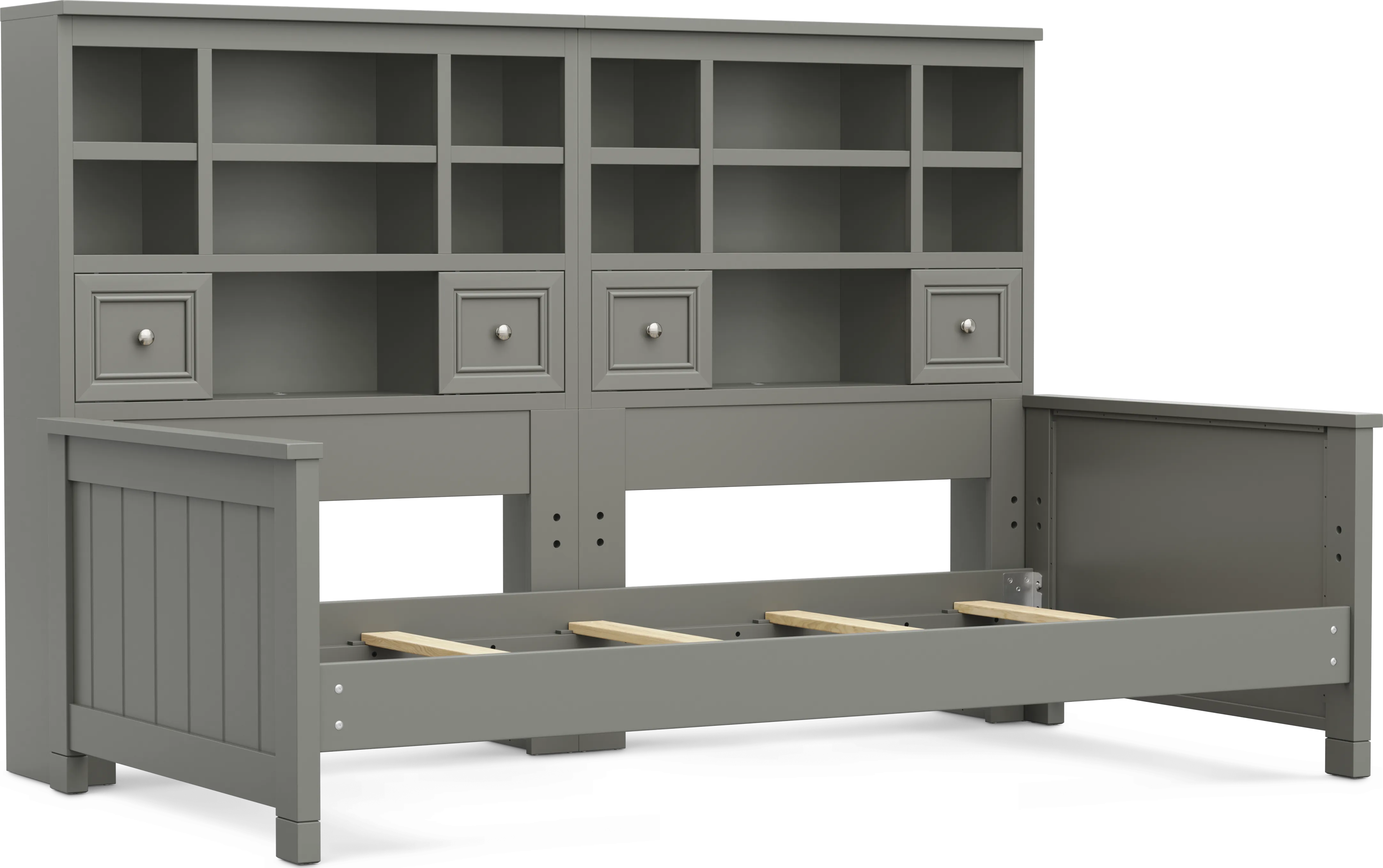 Kids Cottage Colors 2.0 Gray Twin XL Bookcase Wall Bed - Thumbnail - Image 1