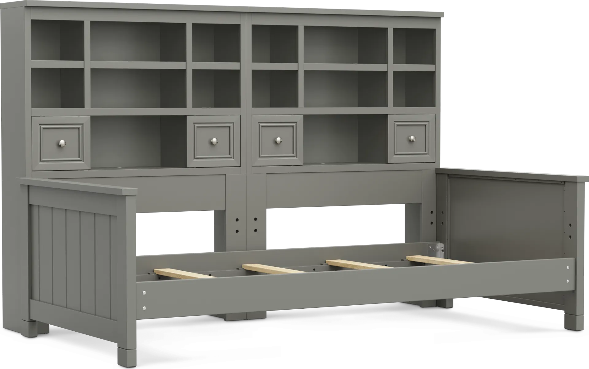 Kids Cottage Colors 2.0 Gray Twin XL Bookcase Wall Bed - Image 1