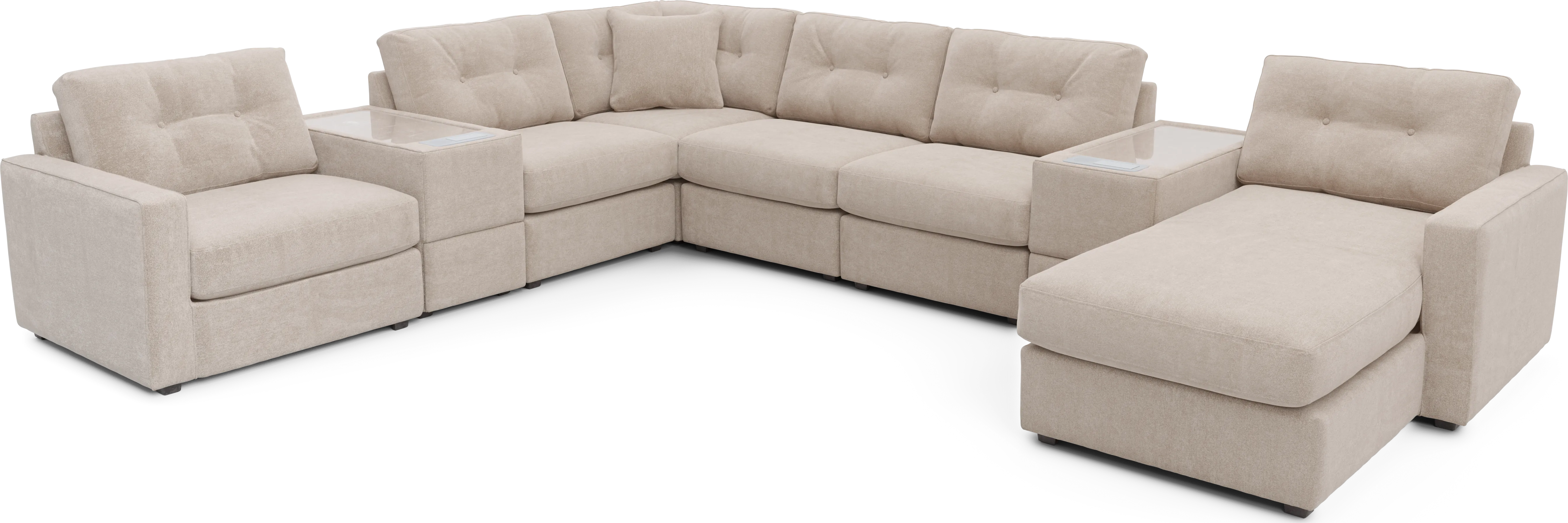 Beige 8 Pc Power Reclining ModularOne with Media Consoles - Thumbnail - Image 1