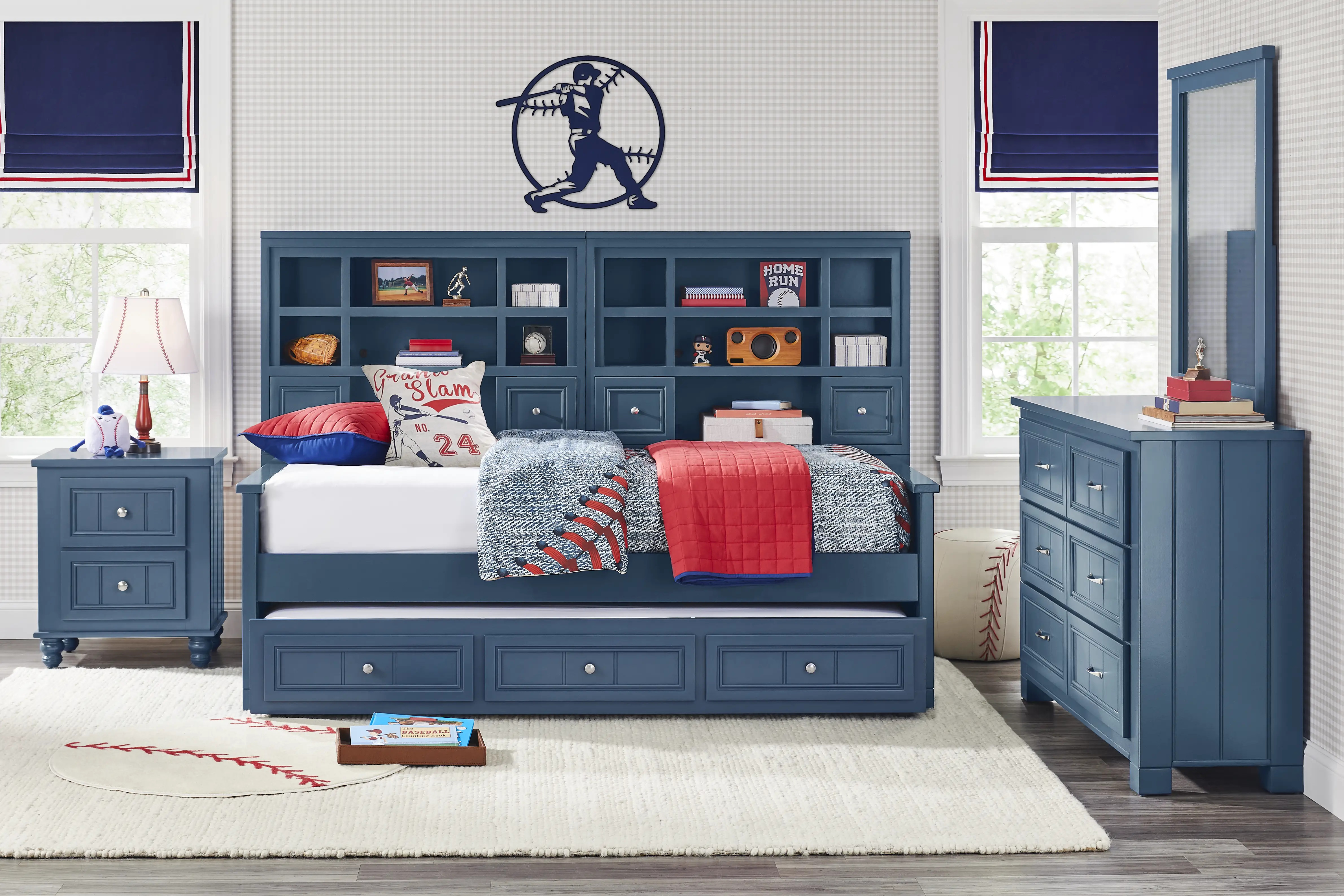 Kids Cottage Colors 2.0 Navy Full Bookcase Wall Bed - Thumbnail - Image 2