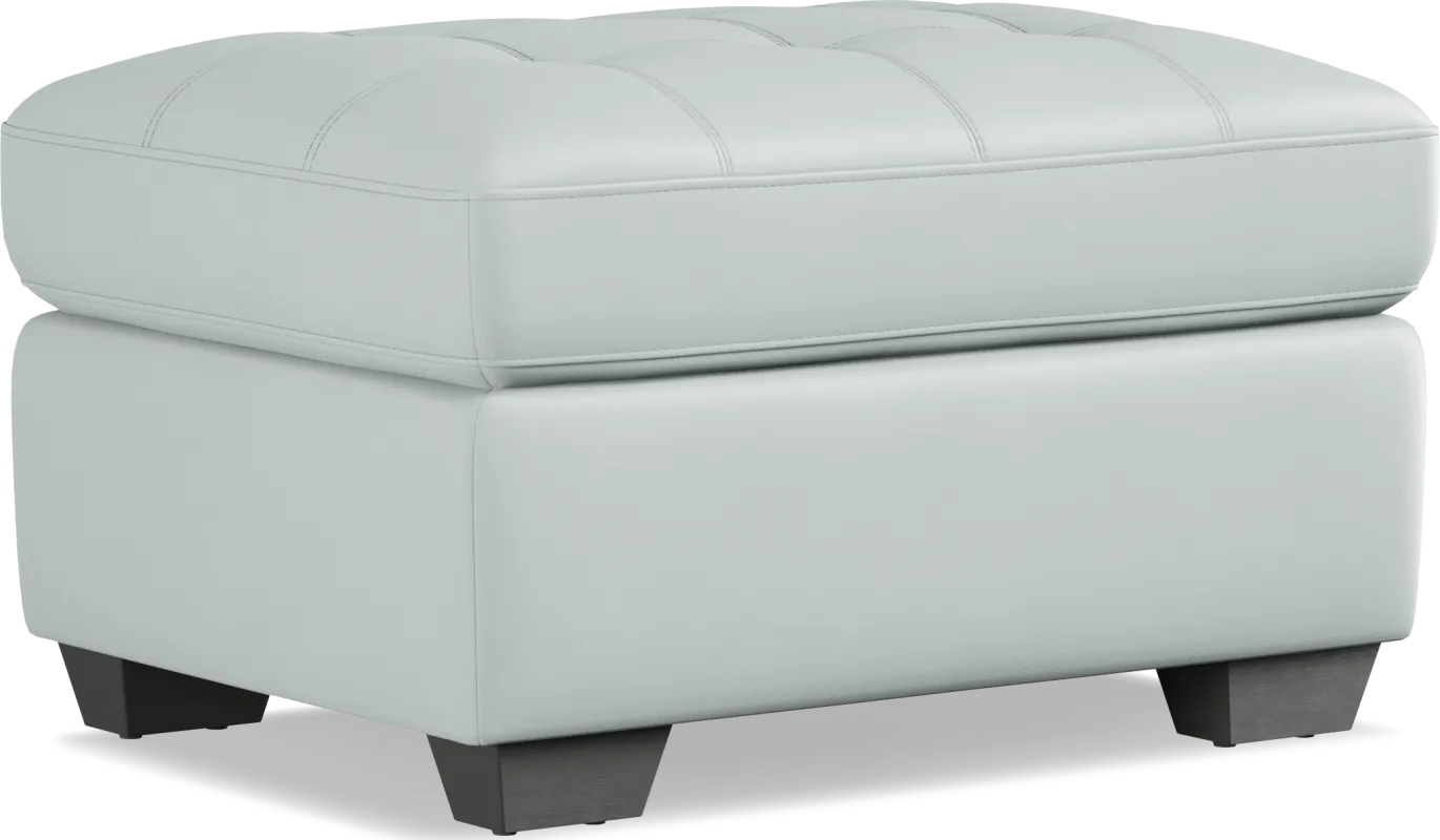 Kelly Aqua Leather Ottoman