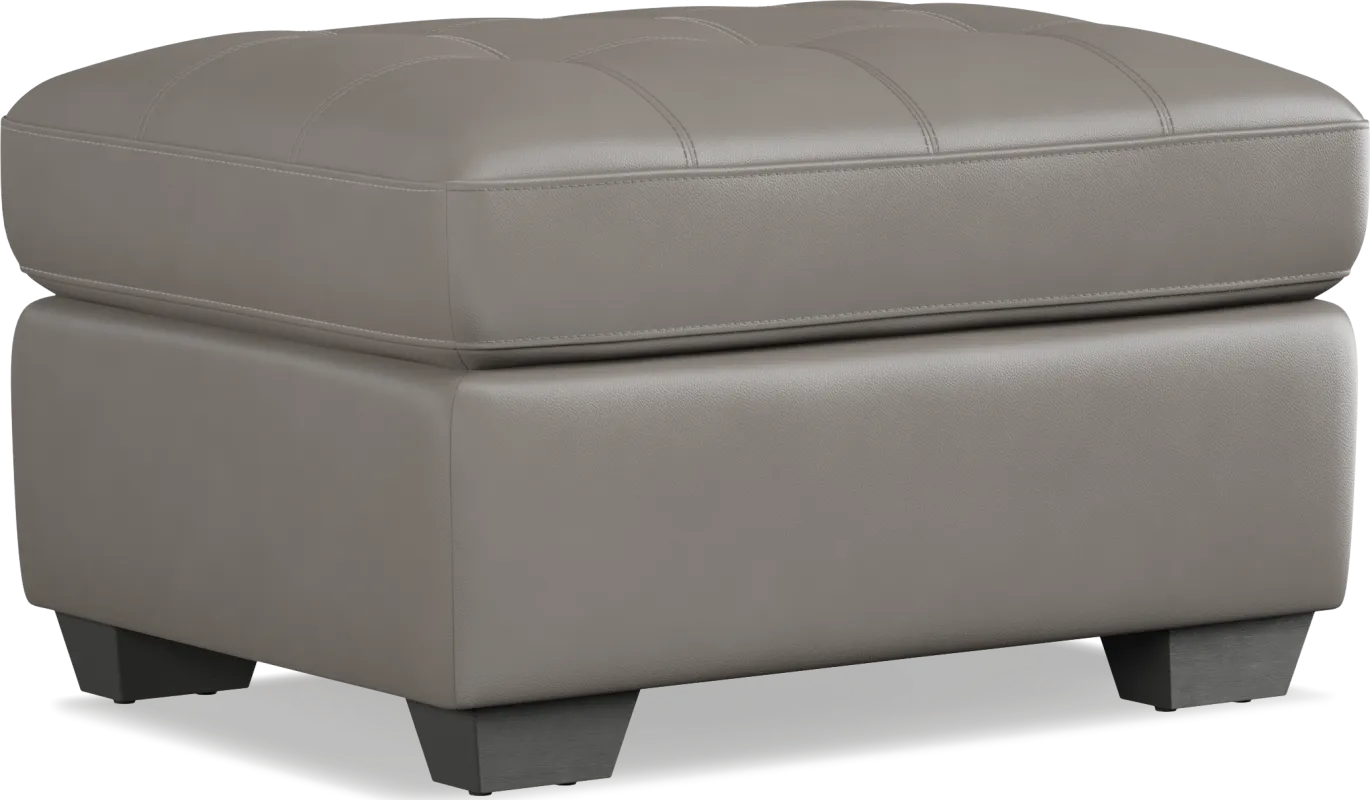 Kelly Gray Leather Ottoman