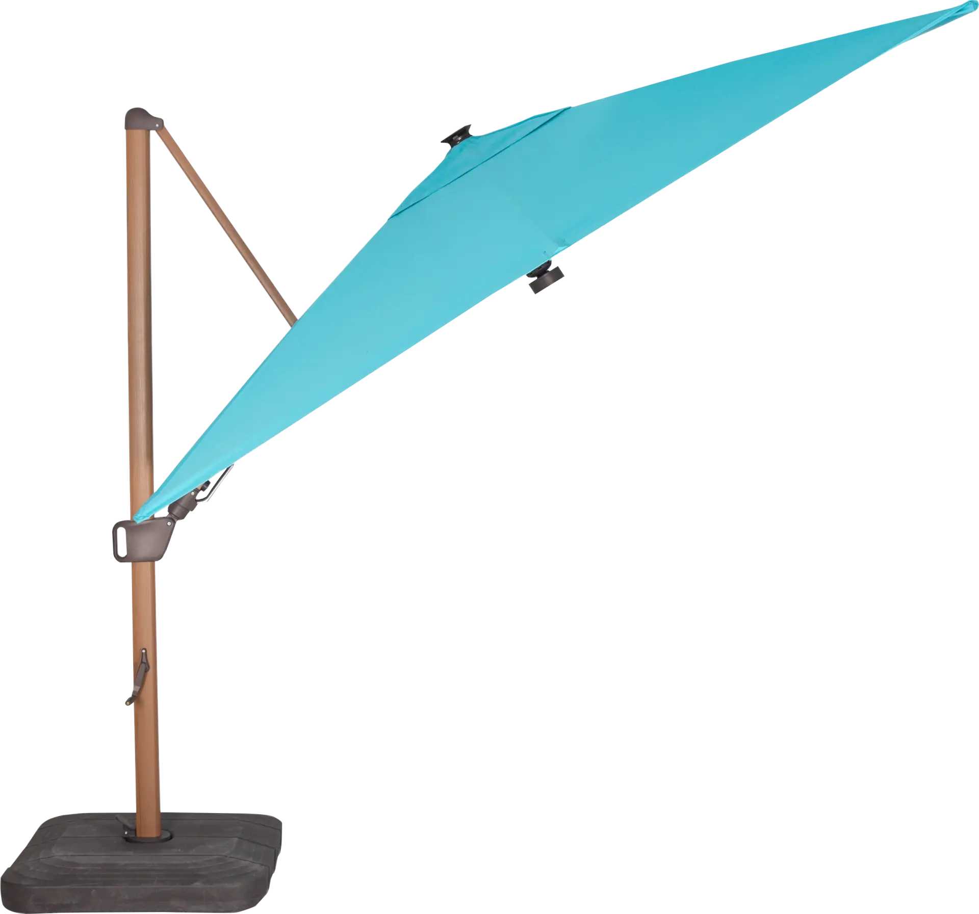 Creekview Natural Finish 10' Square Aruba Outdoor Lighted Cantilever Umbrella with 50 lb. Base