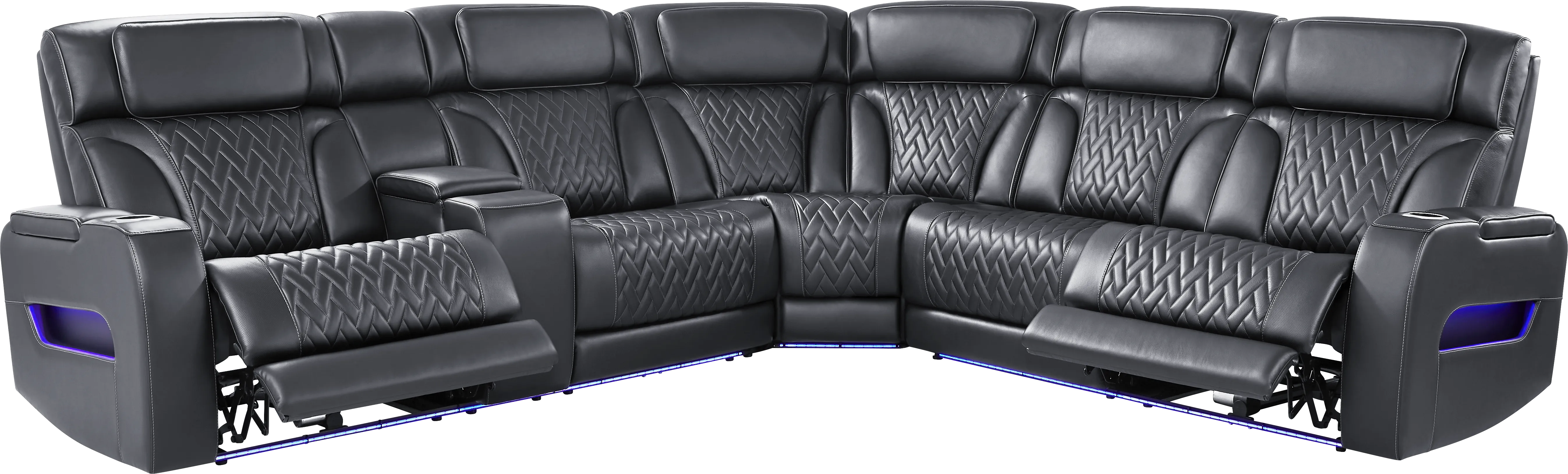 Encore Black Leather 3 Pc Triple Power Reclining Sectional - Thumbnail - Image 1