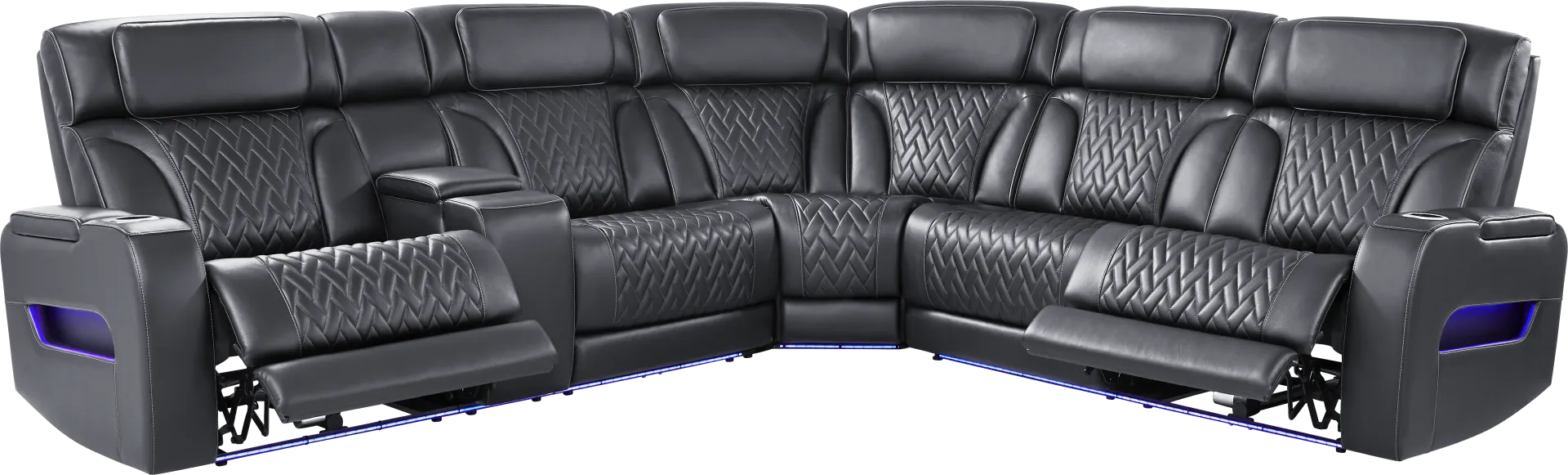 Encore Black Leather 6 Pc Triple Power Reclining Sectional Living Room - Image 2