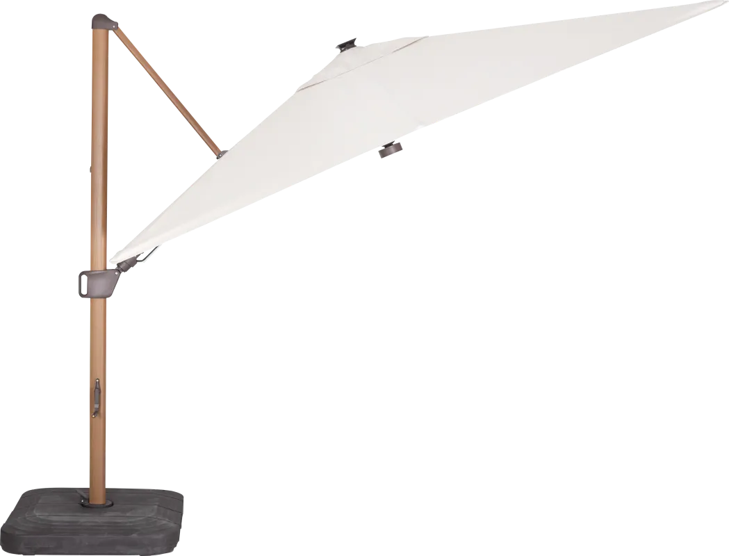 Creekview Natural Finish 10' Square Flax Outdoor Lighted Cantilever Umbrella with 50 lb. Base