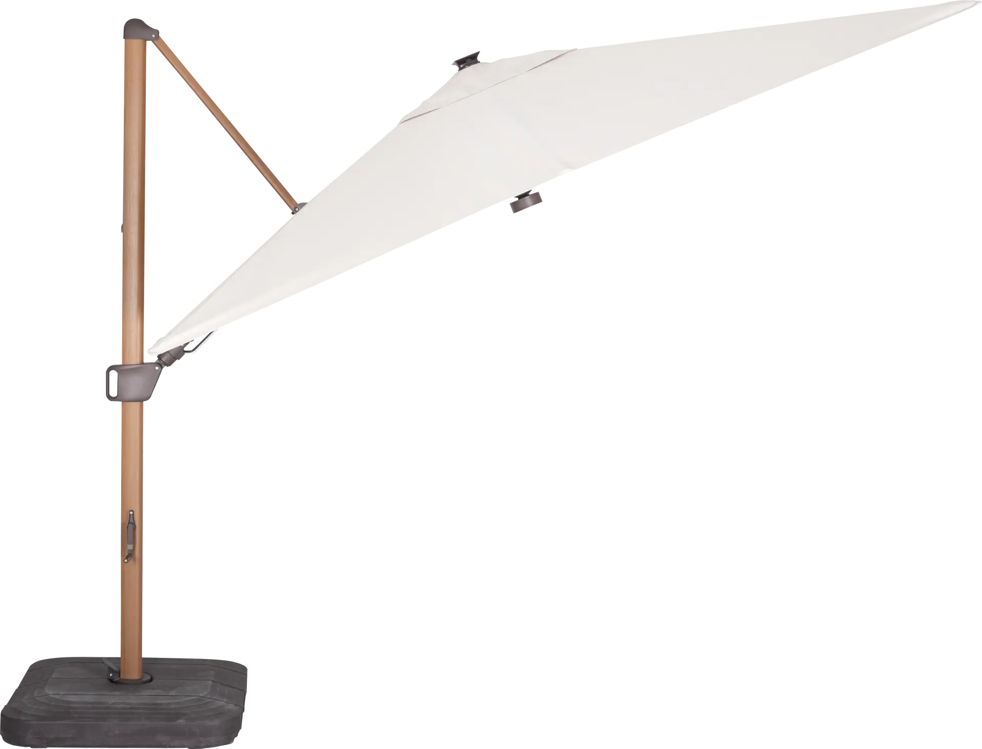 Creekview Natural Finish 10' Square Flax Outdoor Lighted Cantilever Umbrella with 50 lb. Base