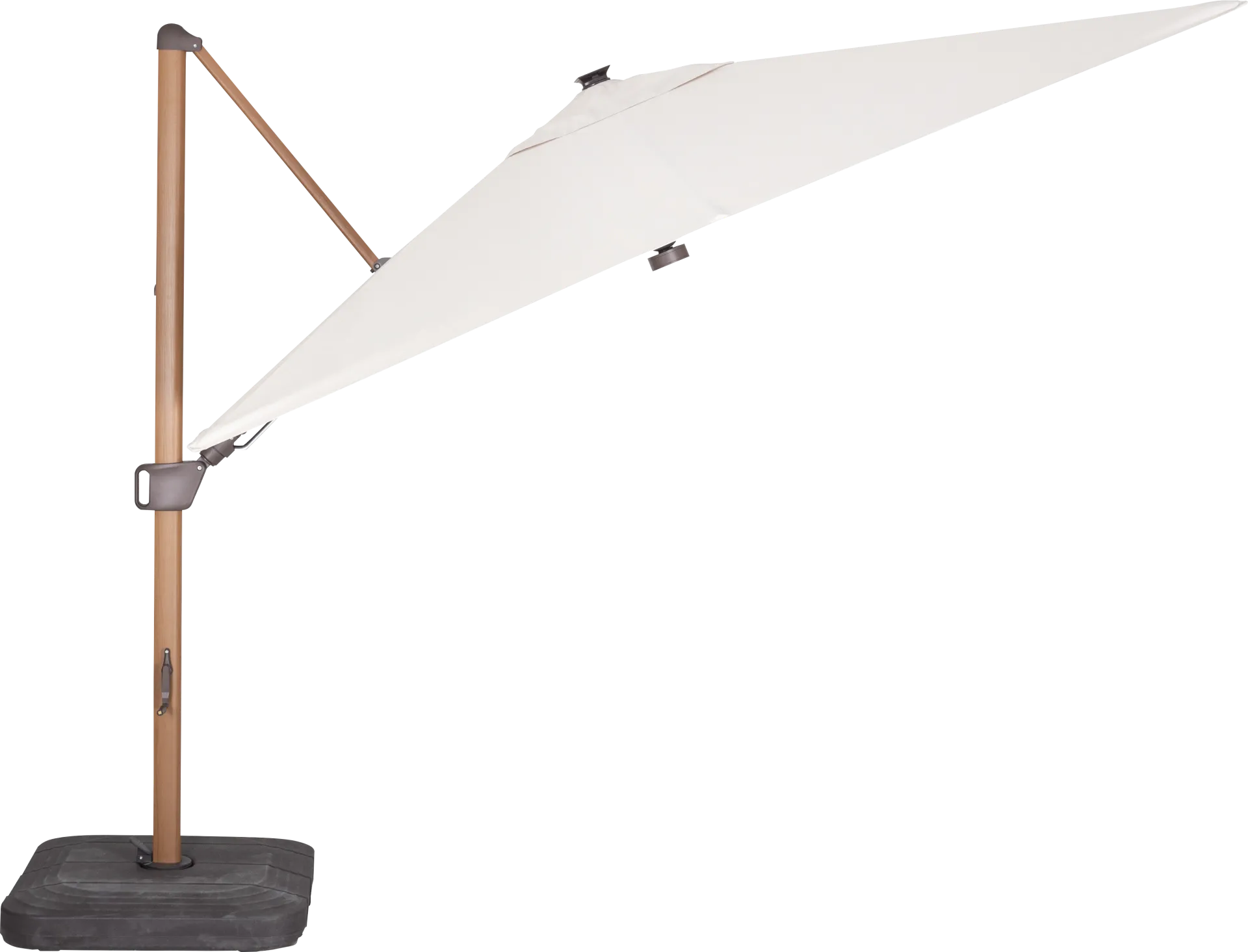 Creekview Natural Finish 10' Square Flax Outdoor Lighted Cantilever Umbrella with 50 lb. Base - Image 1