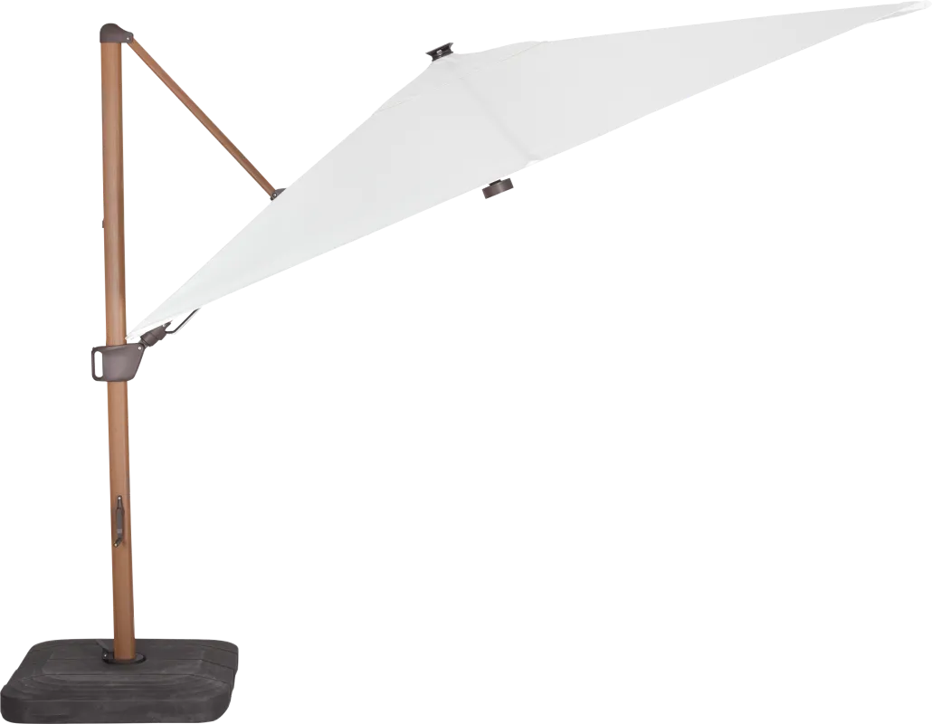 Creekview Natural Finish 10' Square Natural Outdoor Lighted Cantilever Umbrella with 50 lb. Base