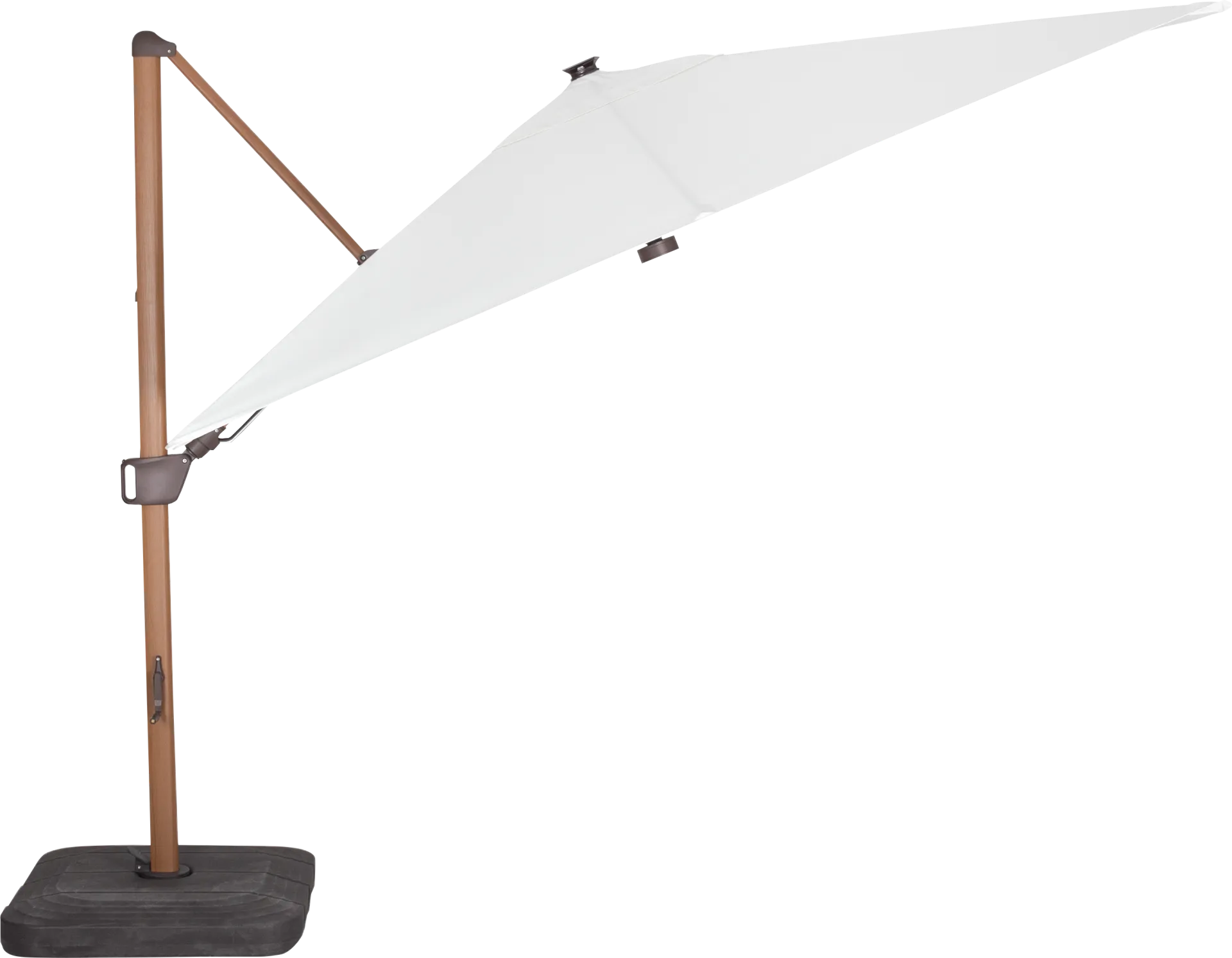 Creekview Natural Finish 10' Square Natural Outdoor Lighted Cantilever Umbrella with 50 lb. Base - Image 1