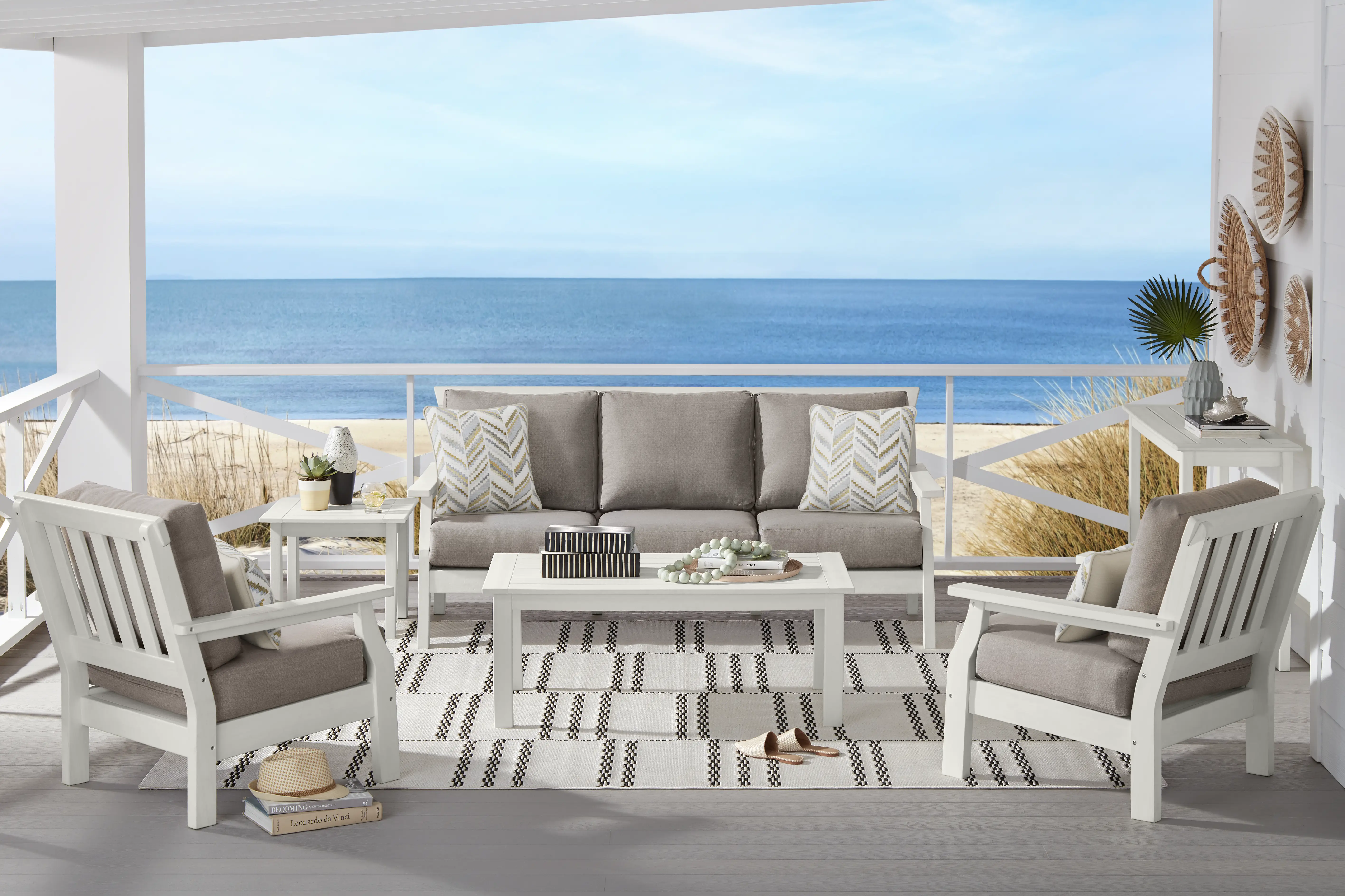 Eastlake White 4 Pc Outdoor Seating Set with Mushroom Cushions - Thumbnail - Image 1