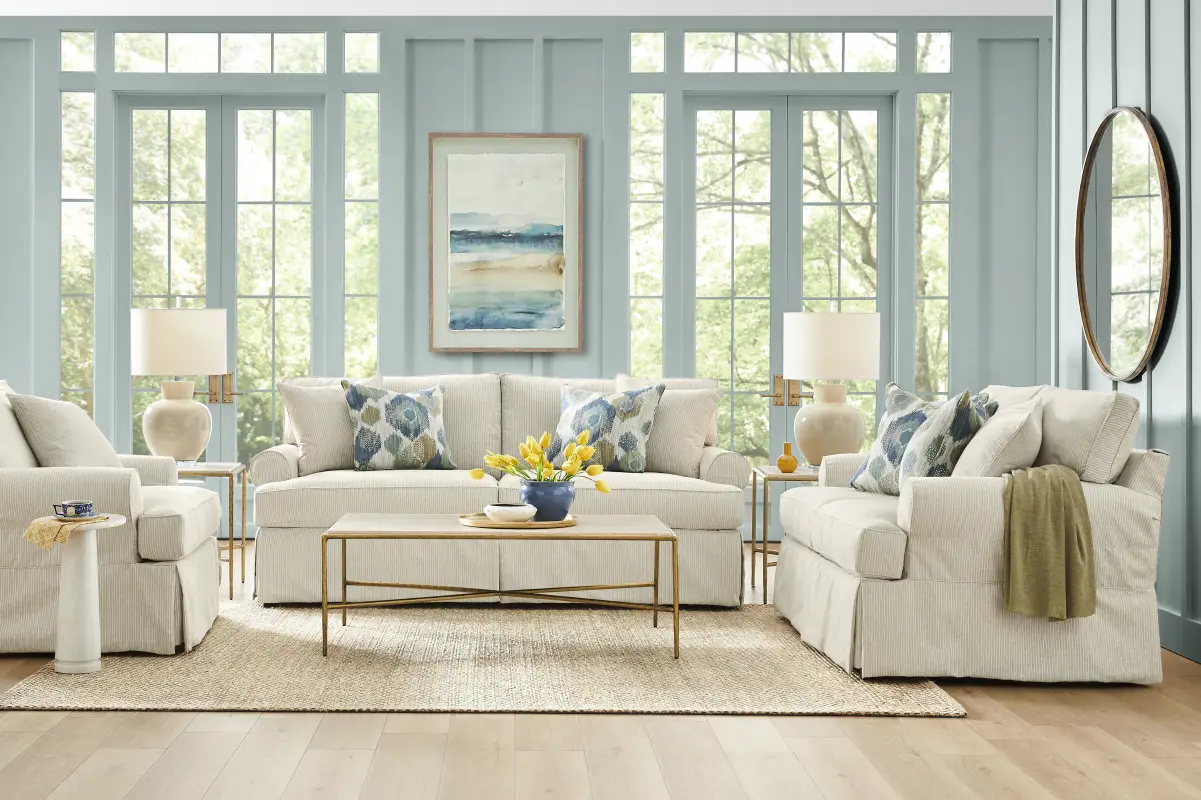 Beachside Walk Pearl Slipcover 2 Pc Living Room