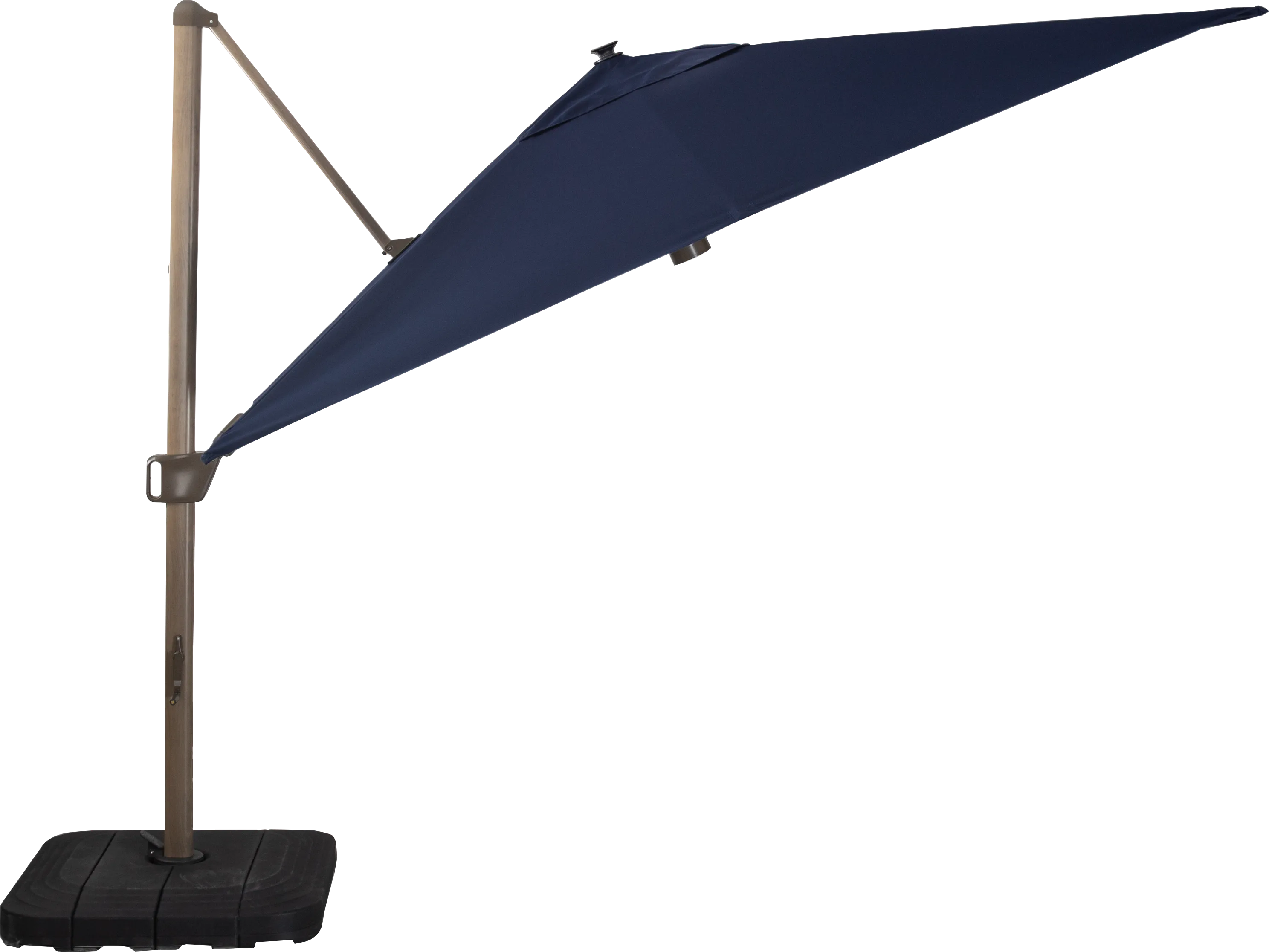 Creekview Weathered Finish 10' Square Navy Outdoor Lighted Cantilever Umbrella with 50 lb. Base - Thumbnail - Image 1