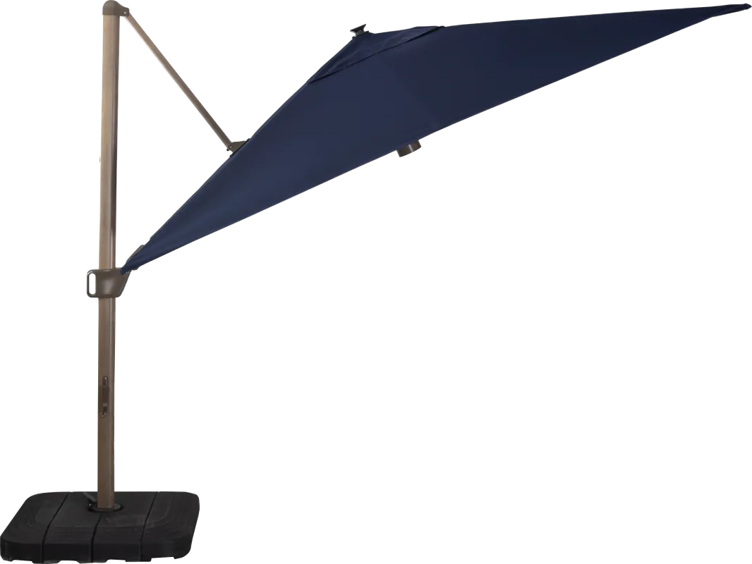 Creekview Weathered Finish 10' Square Navy Outdoor Lighted Cantilever Umbrella with 50 lb. Base