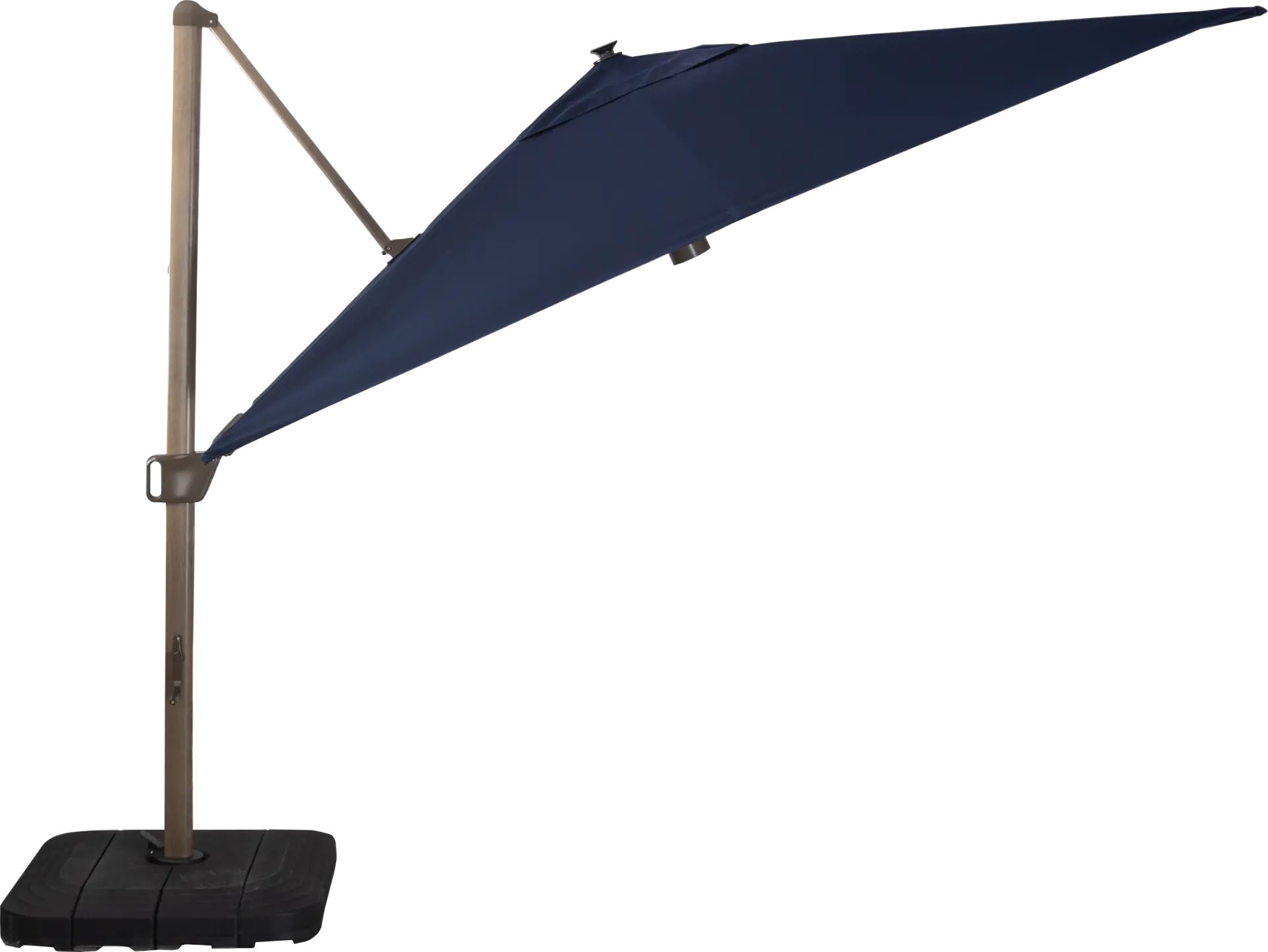Creekview Weathered Finish 10' Square Navy Outdoor Lighted Cantilever Umbrella with 50 lb. Base