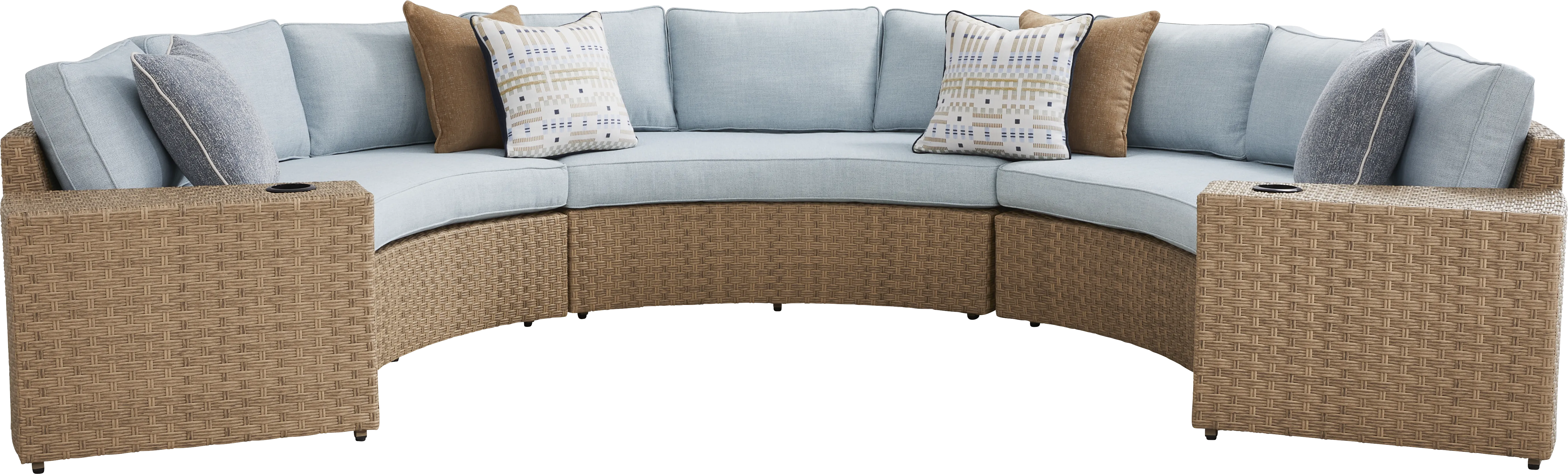 Rialto II Natural 5 Pc Curved Outdoor Sectional with Sky Cushions - Thumbnail - Image 1