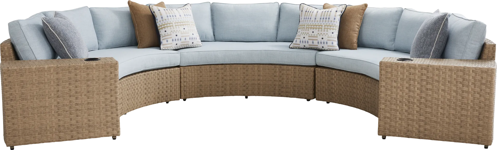 Rialto II Natural 5 Pc Curved Outdoor Sectional with Sky Cushions - Image 1