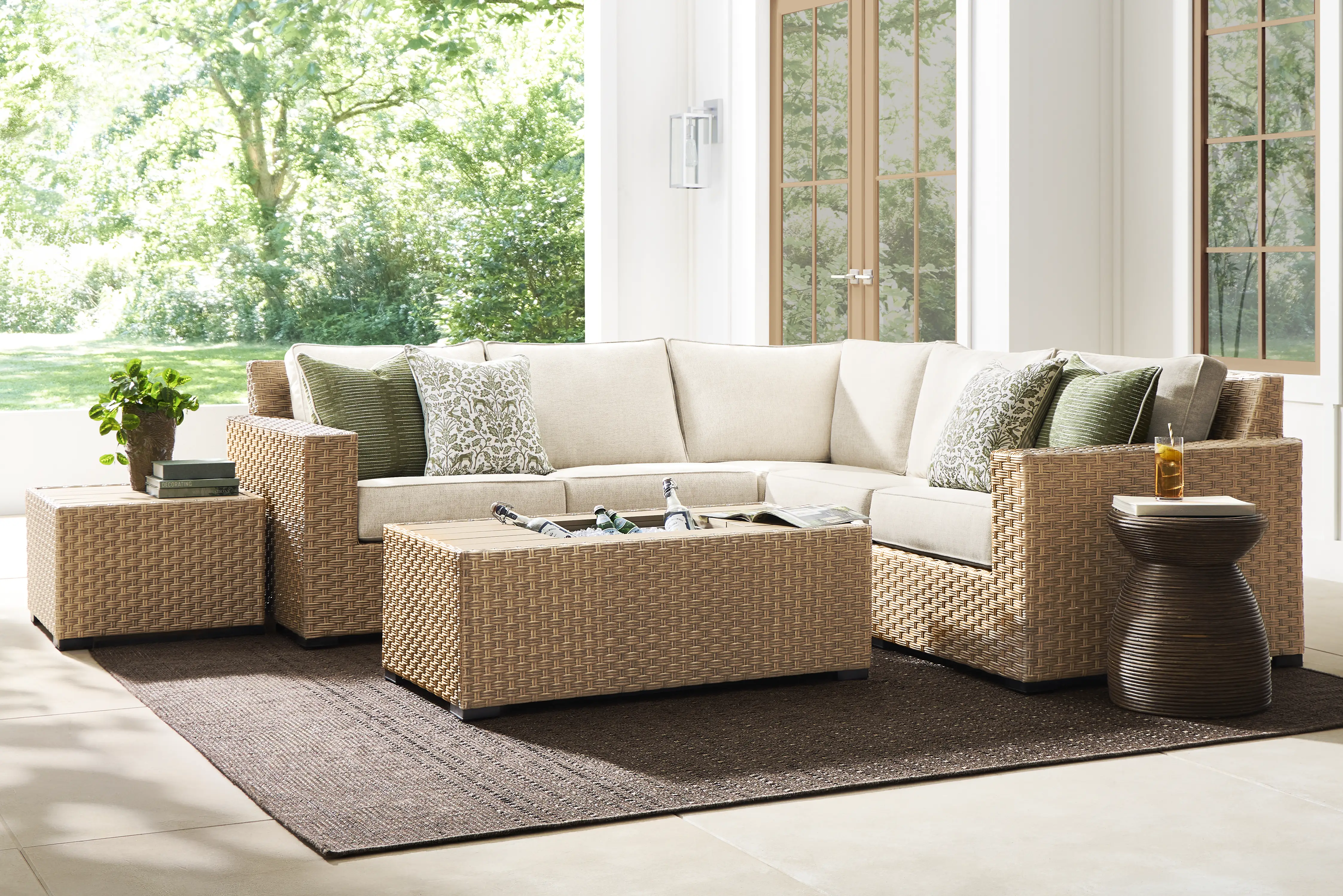 Rialto II Natural 3 Pc Outdoor Sectional with Sand Cushions - Thumbnail - Image 2