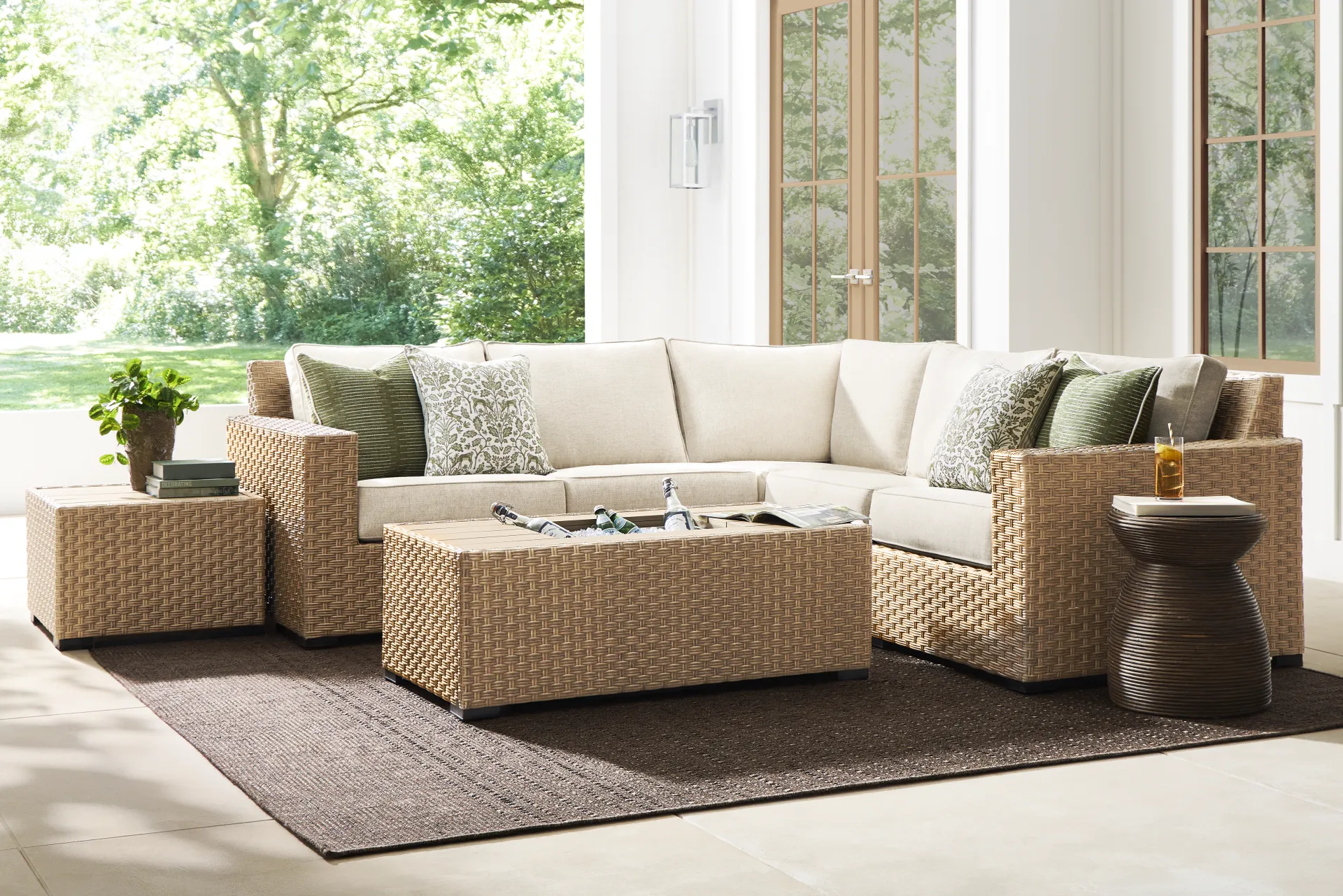 Rialto II Natural 3 Pc Outdoor Sectional with Sand Cushions - Image 1