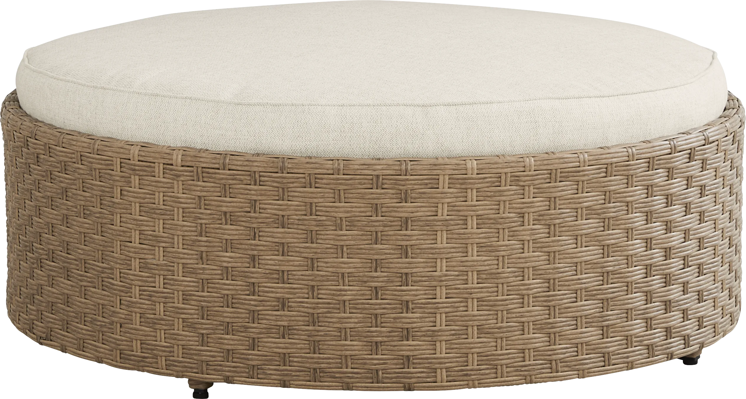 Rialto II Natural Round Outdoor Ottoman with Sand Cushion - Thumbnail - Image 1