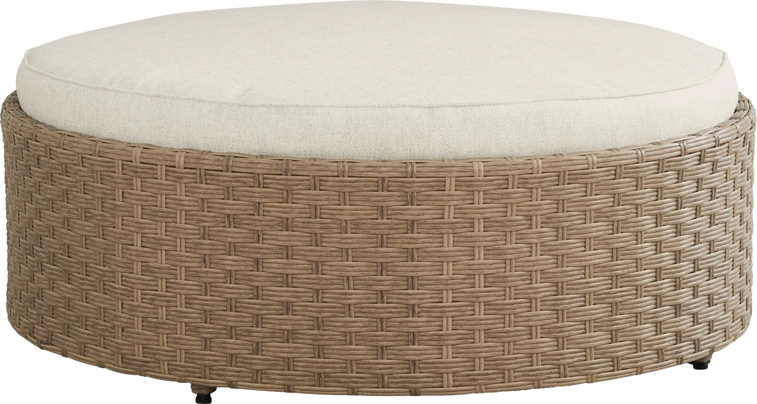 Rialto II Natural Round Outdoor Ottoman with Sand Cushion