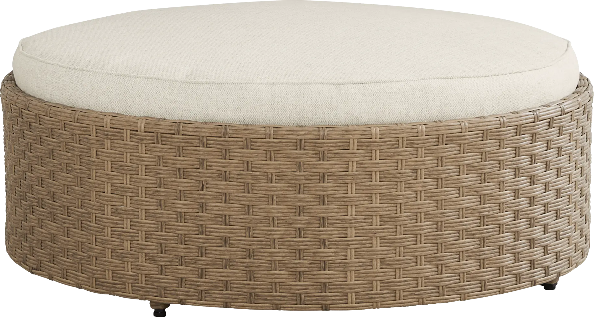 Rialto II Natural Round Outdoor Ottoman with Sand Cushion