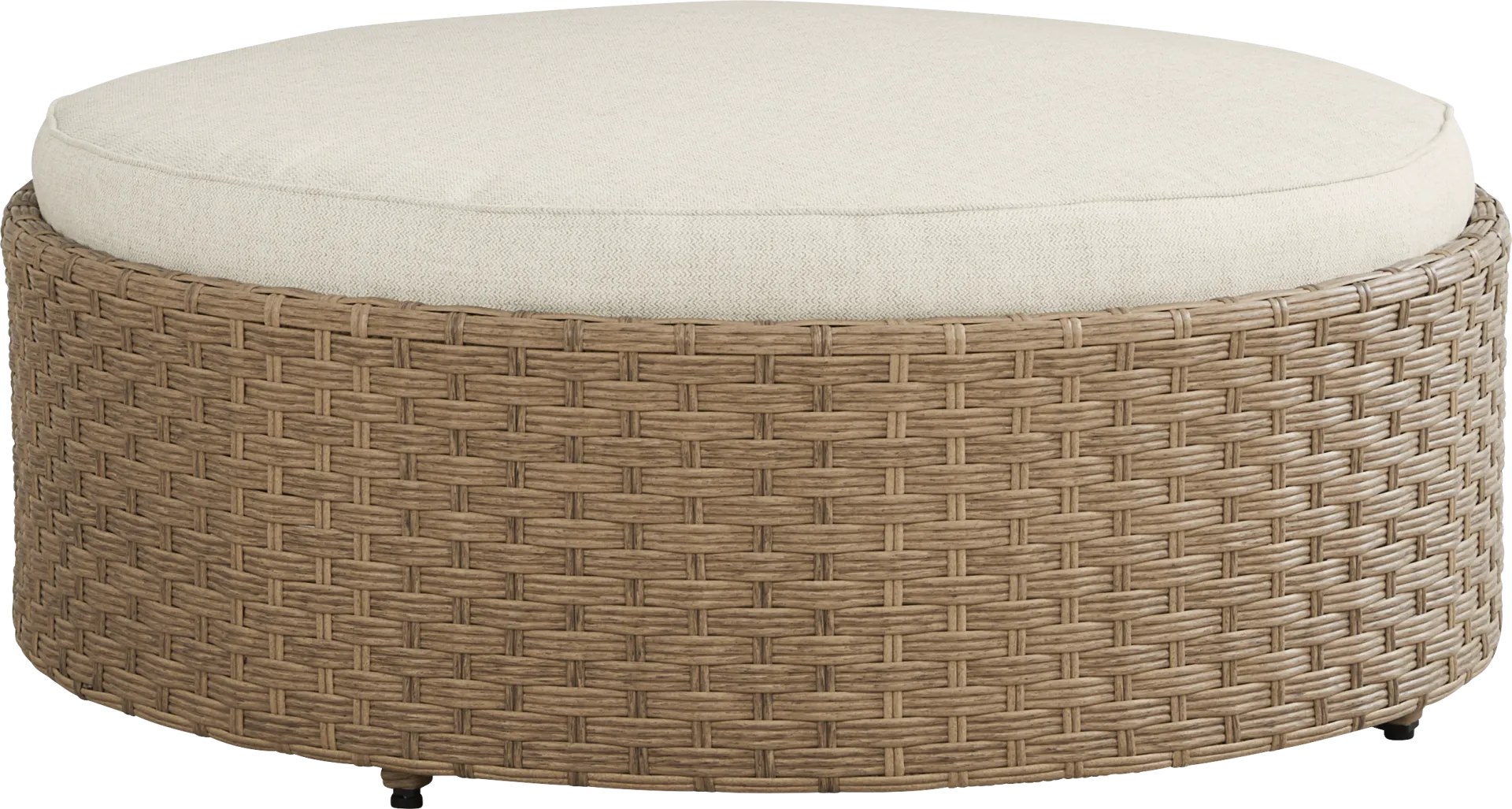 Rialto II Natural Round Outdoor Ottoman with Sand Cushion - Image 1