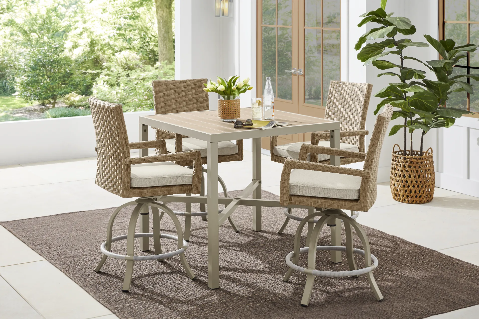 Rialto II Natural 40 in. Square Bar Height Outdoor Dining Table - Image 1